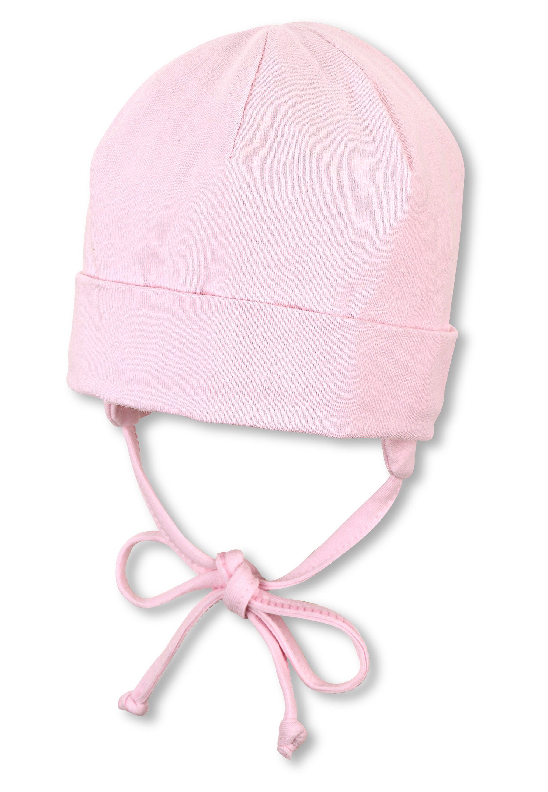 Sterntaler® Schlupfmütze OCS Beanie (1-St., Mütze Kinder mit Ringeln tragbar mit und ohne Umschlag) Babymütze aus nachhaltiger Baumwolle mit Bindeband rosa