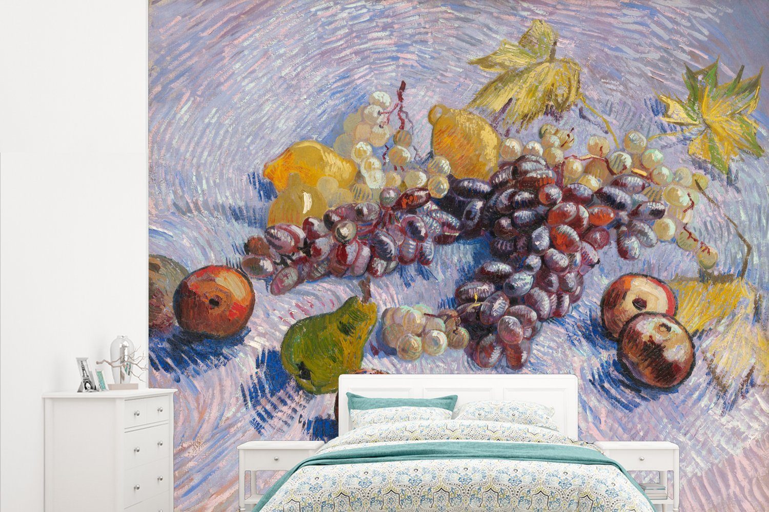 MuchoWow Fototapete Stilleben mit Obst - Vincent van Gogh, Matt, bedruckt, (5 St), Vliestapete für Wohnzimmer Schlafzimmer Küche, Fototapete