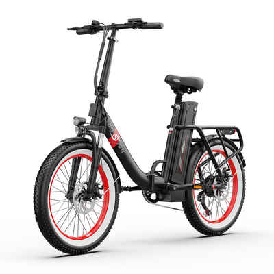 Onesport E-Bike OT16 Black-Red Kompakt-/Faltrad (Laufradgröße: 20 Zoll, Unisex-Rad), 7 Gang, Heckmotor, 749 Wh Akku
