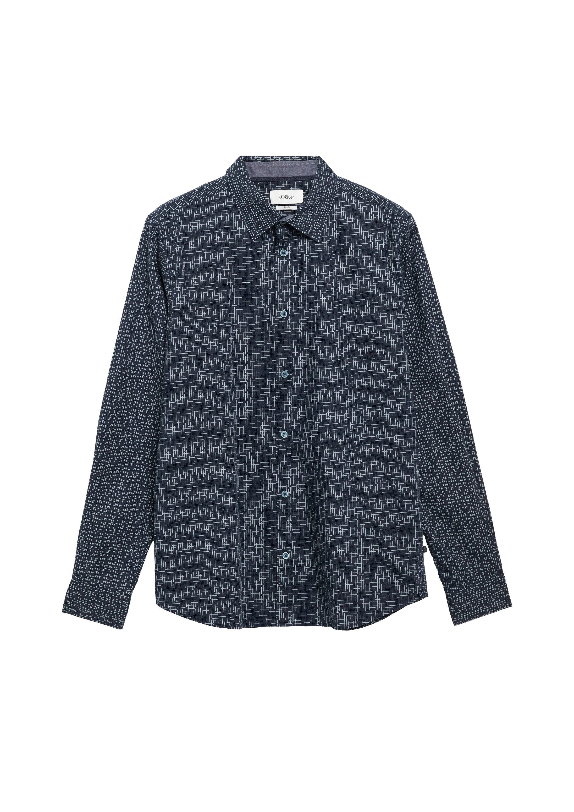 s.Oliver Langarmhemd Hemd Slim Fit: Hemd aus Baumwollstretch mit All-over-Print