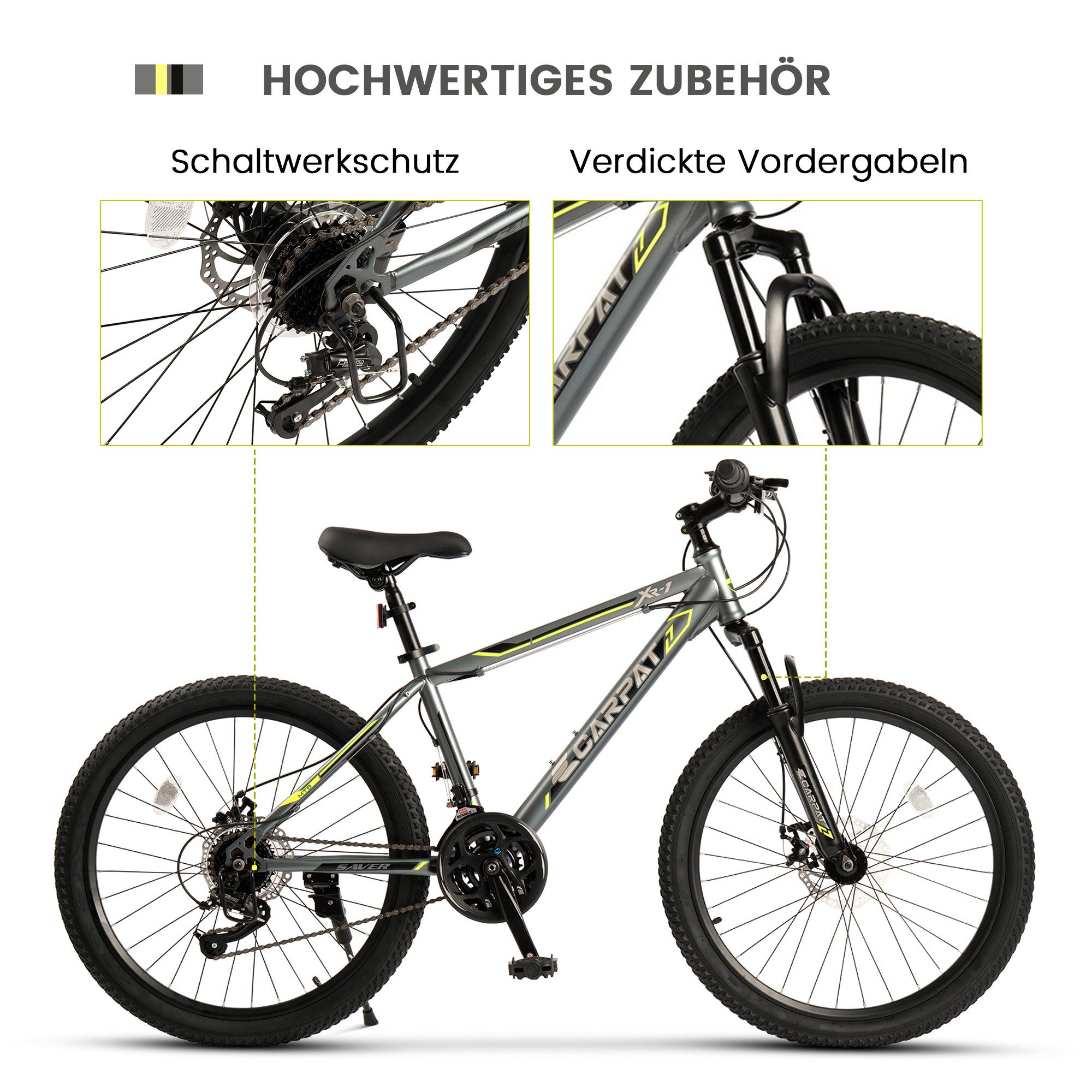 CARPAT SPORT Mountainbike 24 26 Zoll Fahrrad für Herren Damen, Mädchen und Jungen, 21 Gang, Kettenschaltung, Jugendfahrrad MTB Hardtail Fahrrad
