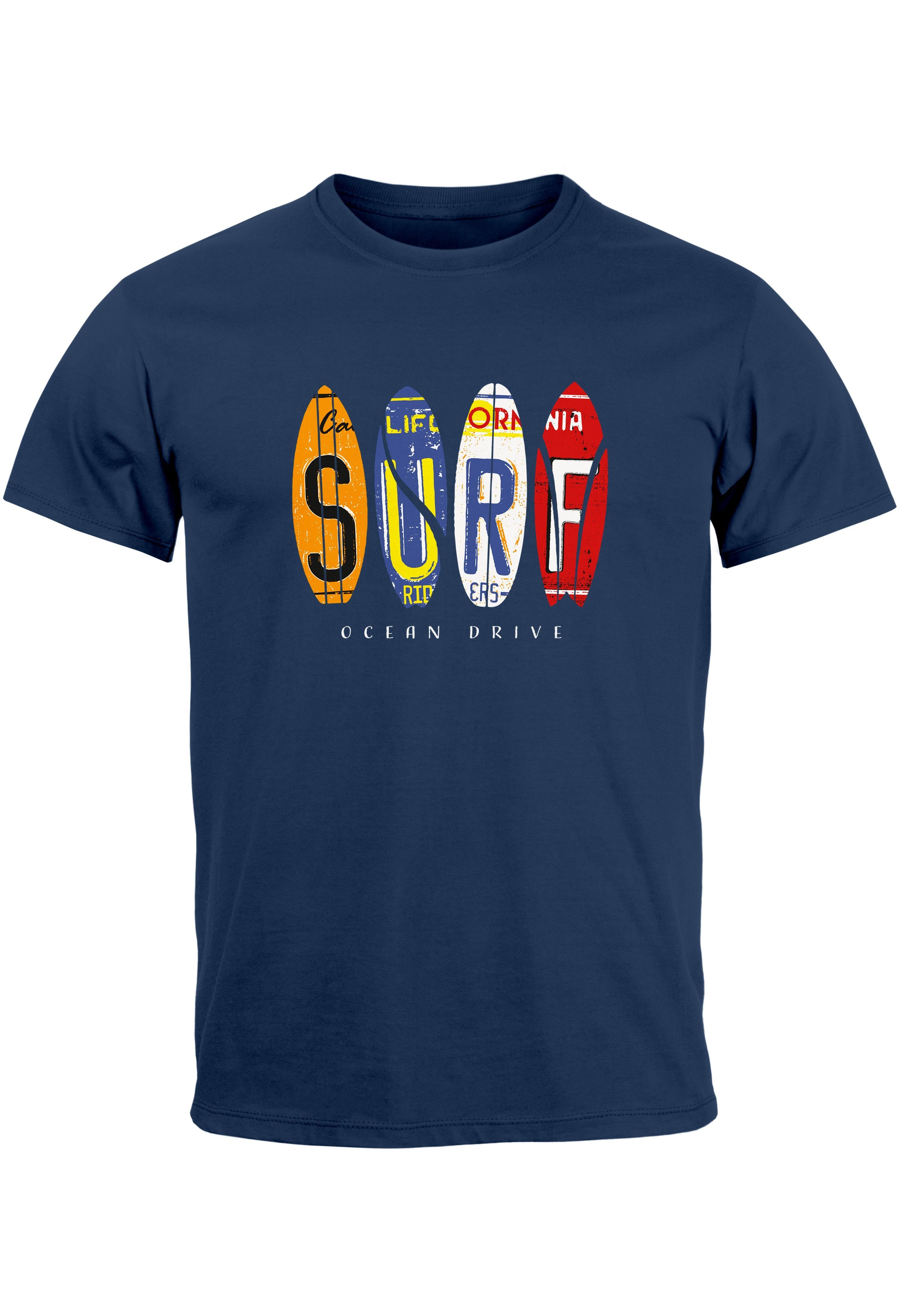 T-Shirt mit California Print-Shirt Ocean navy Print Surfboards Surfing Neverless Print Drive Sommer Herren