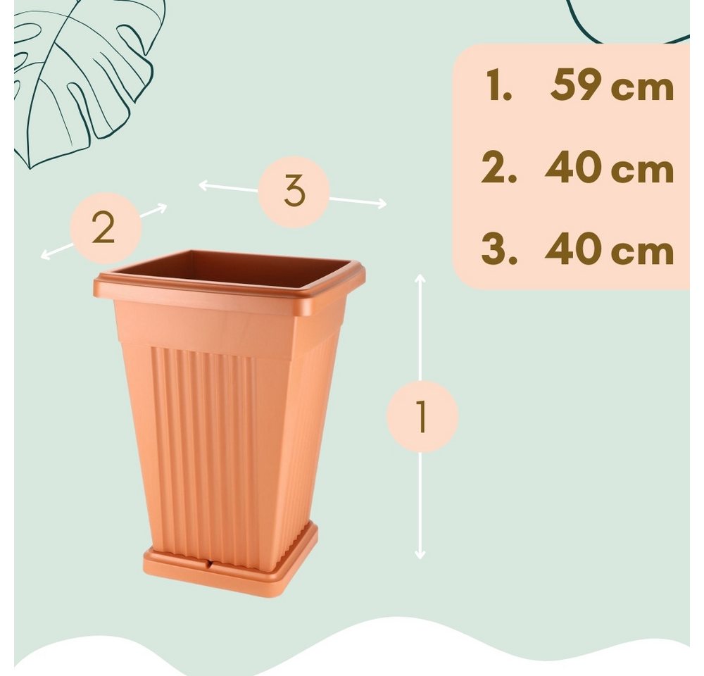 Thumbnail - GarPet Pflanzkübel 2x Pflanz Kübel Pyramide Groß Außen Blumen Untersetzer 50 Terrakotta