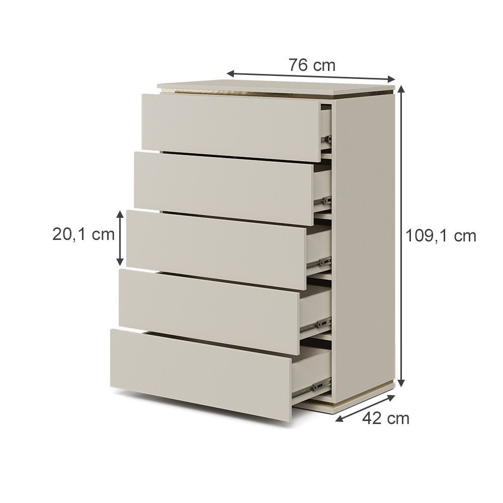 Vicco Kommode Linette, Cashmere/Gold, 76 x 109.1 cm mit 5 Schubladen (1 St)
