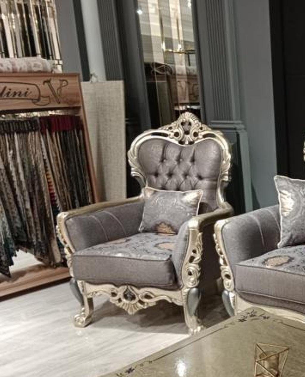 JVmoebel Chesterfield-Sessel Luxus Wohnzimmer Möbel Sessel Hochwertiger Sessel Grau (1-St., 1x nur Sessel), Made in Europa