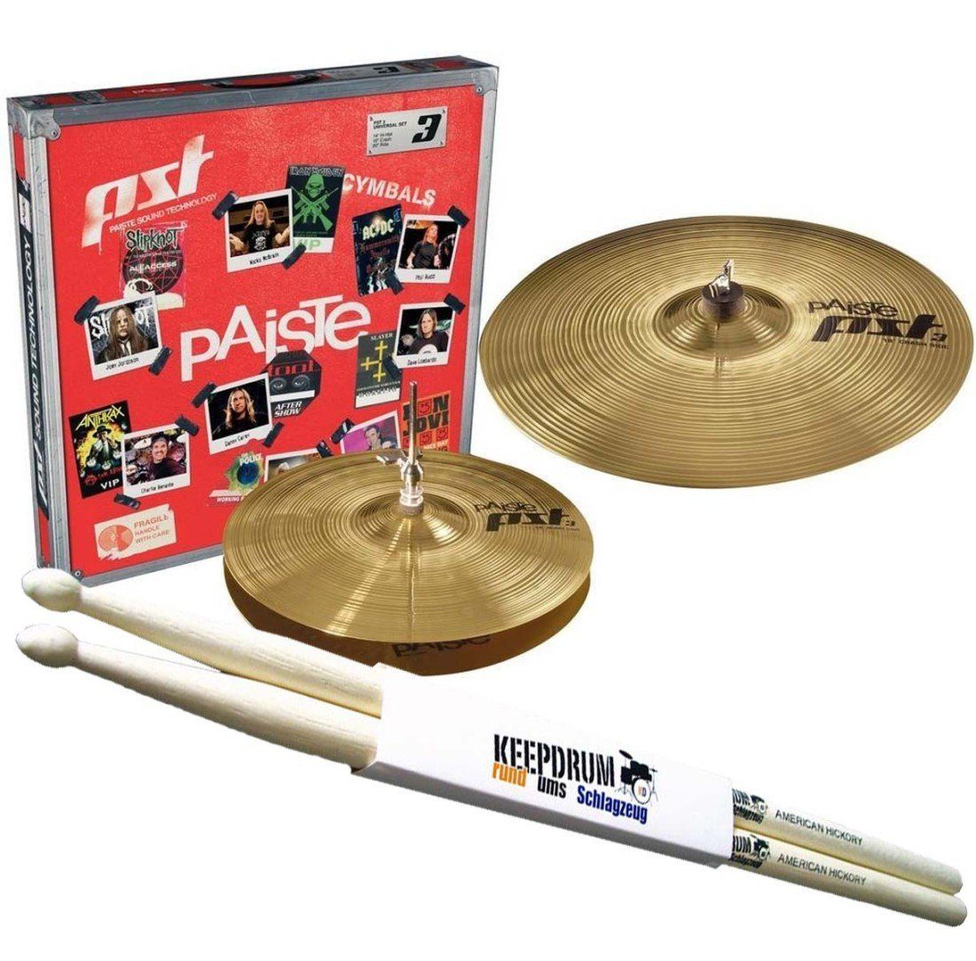 Paiste Schlagzeug PST3 Essential Beckenset mit Drumsticks