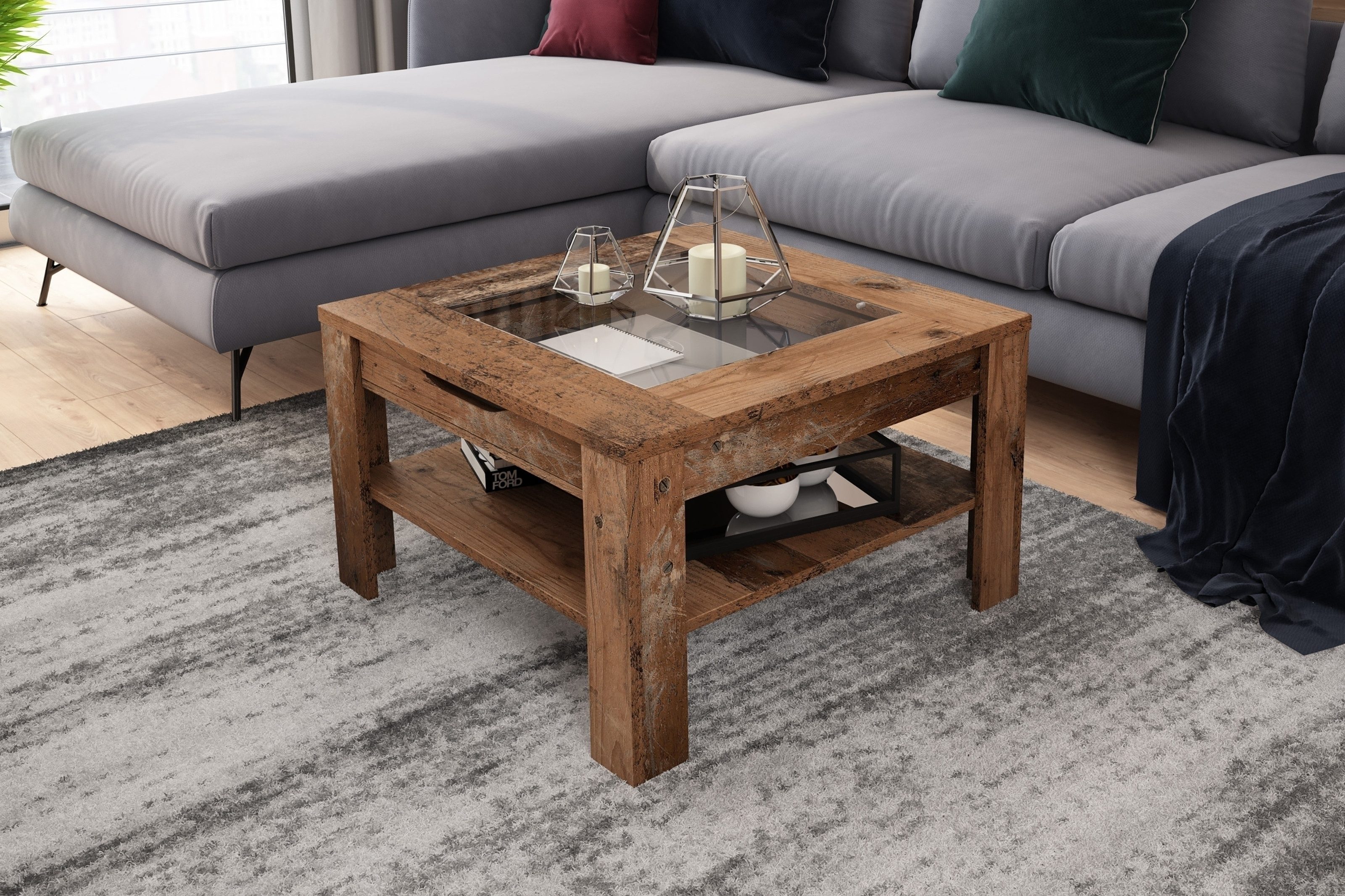 freiraum Couchtisch RALPH, in Old-Wood-Optik 67 x 43 x 67 cm (BxHxT)