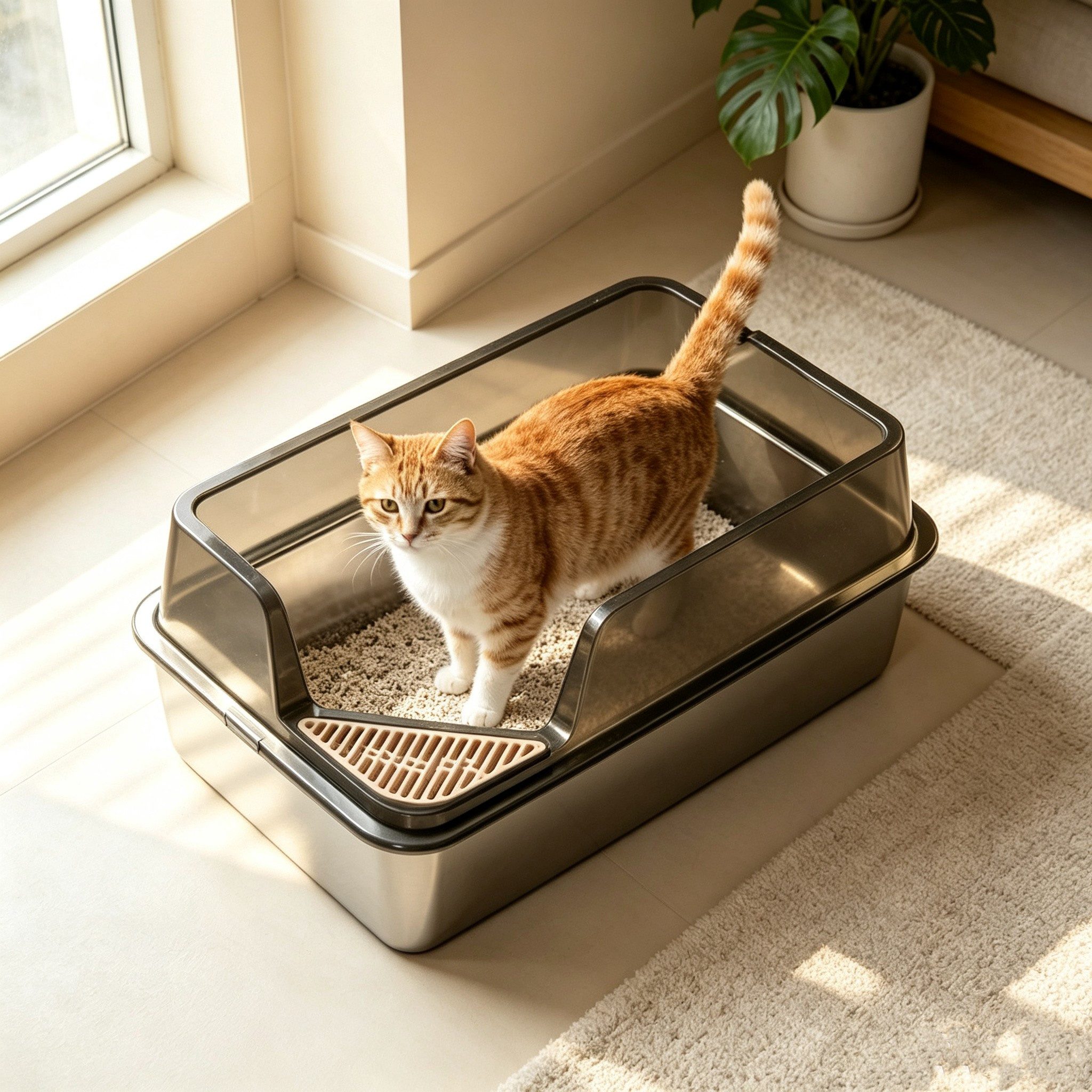 GarveeMore Katzentoilette Katzenklo Aus Edelstahl Mit Spritzschutz