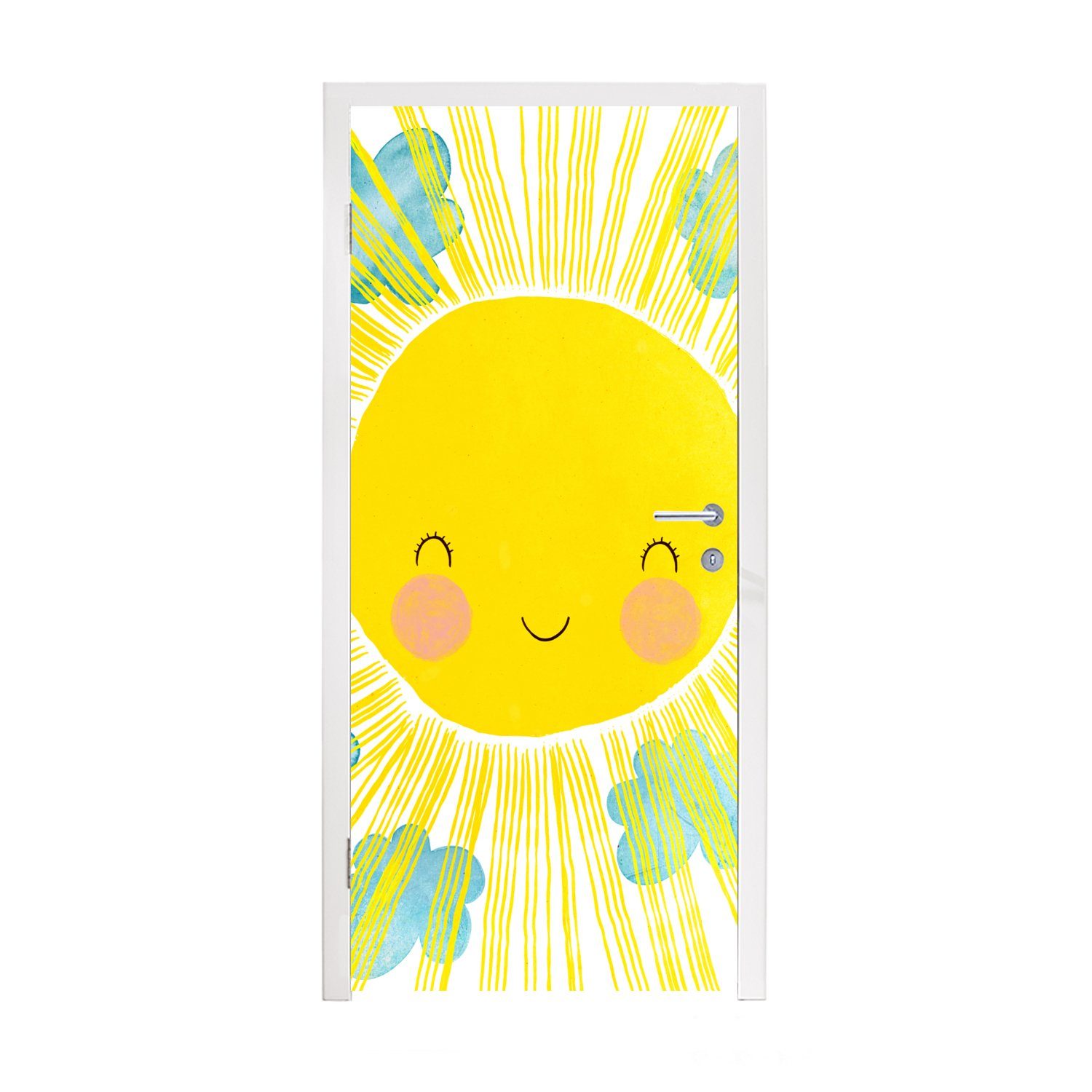 MuchoWow Türtapete Sonne - Gelb - Kinder - Illustration, Matt, bedruckt, (1 St), Fototapete für Tür, Türaufkleber, 75x205 cm