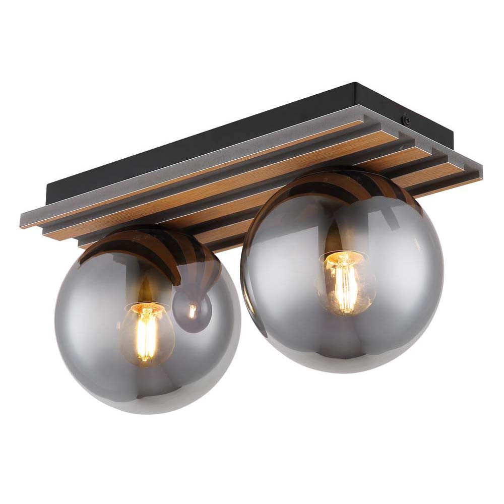 GLOBO LIGHTING Deckenspot, Leuchtmittel nicht inklusive, Deckenlampe Deckenleuchte Wohnzimmerlampe schwarz Rauchglas L 35 cm