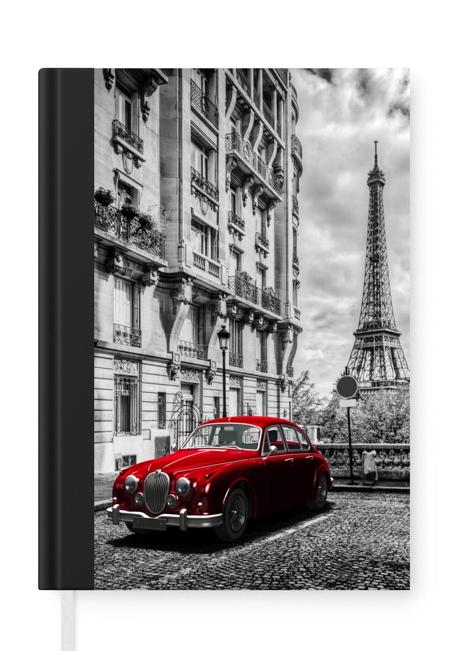 MuchoWow Notizbuch Eiffelturm - Schwarz - Weiß - Auto, Journal, Merkzettel, Tagebuch, Notizheft, A5, 98 Seiten, Haushaltsbuch | Notizbücher