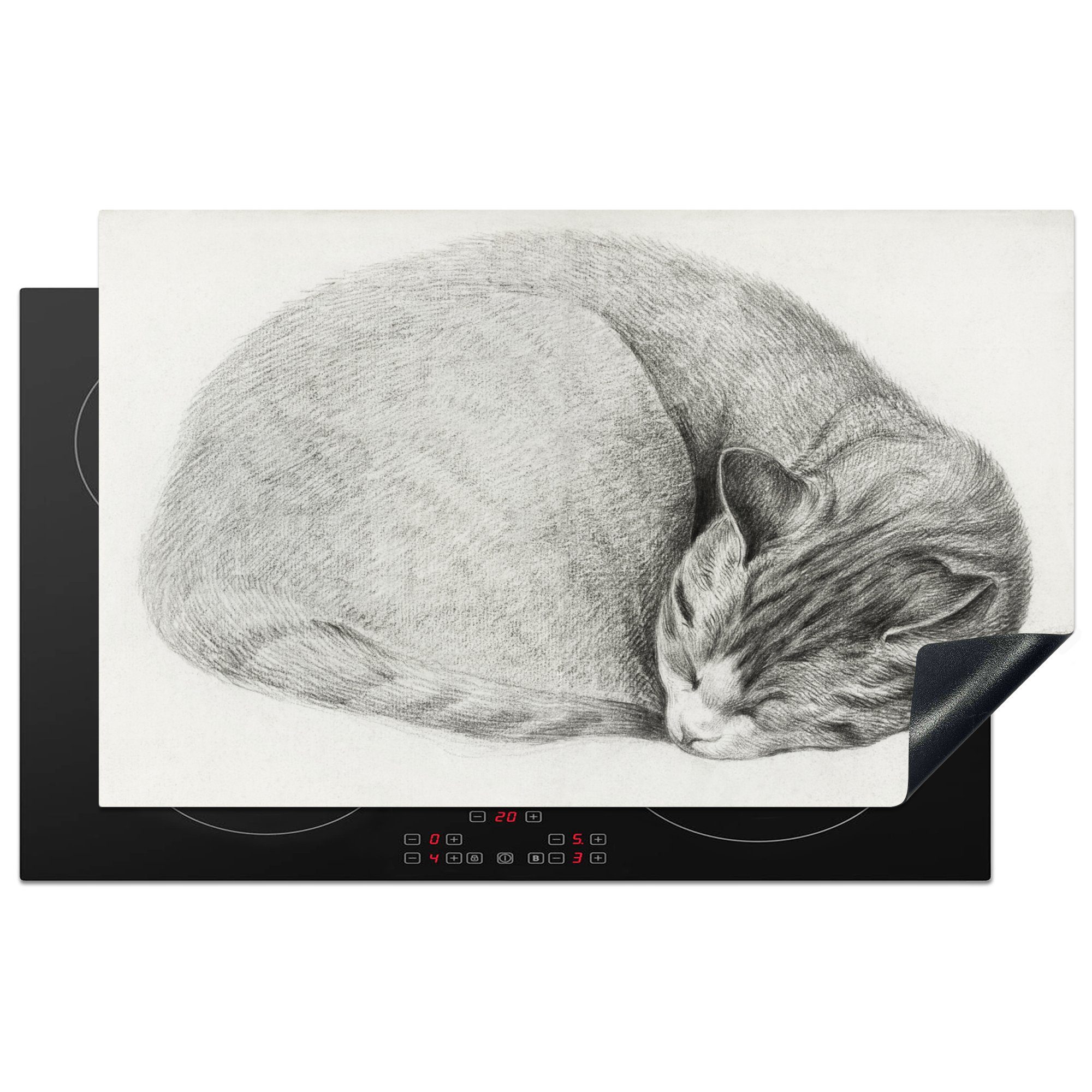 MuchoWow Herdblende-/Abdeckplatte Schlafende Katze im Liegen - Gemälde von Jean Bernard, Vinyl, (1 tlg), 83x51 cm, Ceranfeldabdeckung, Arbeitsplatte für küche