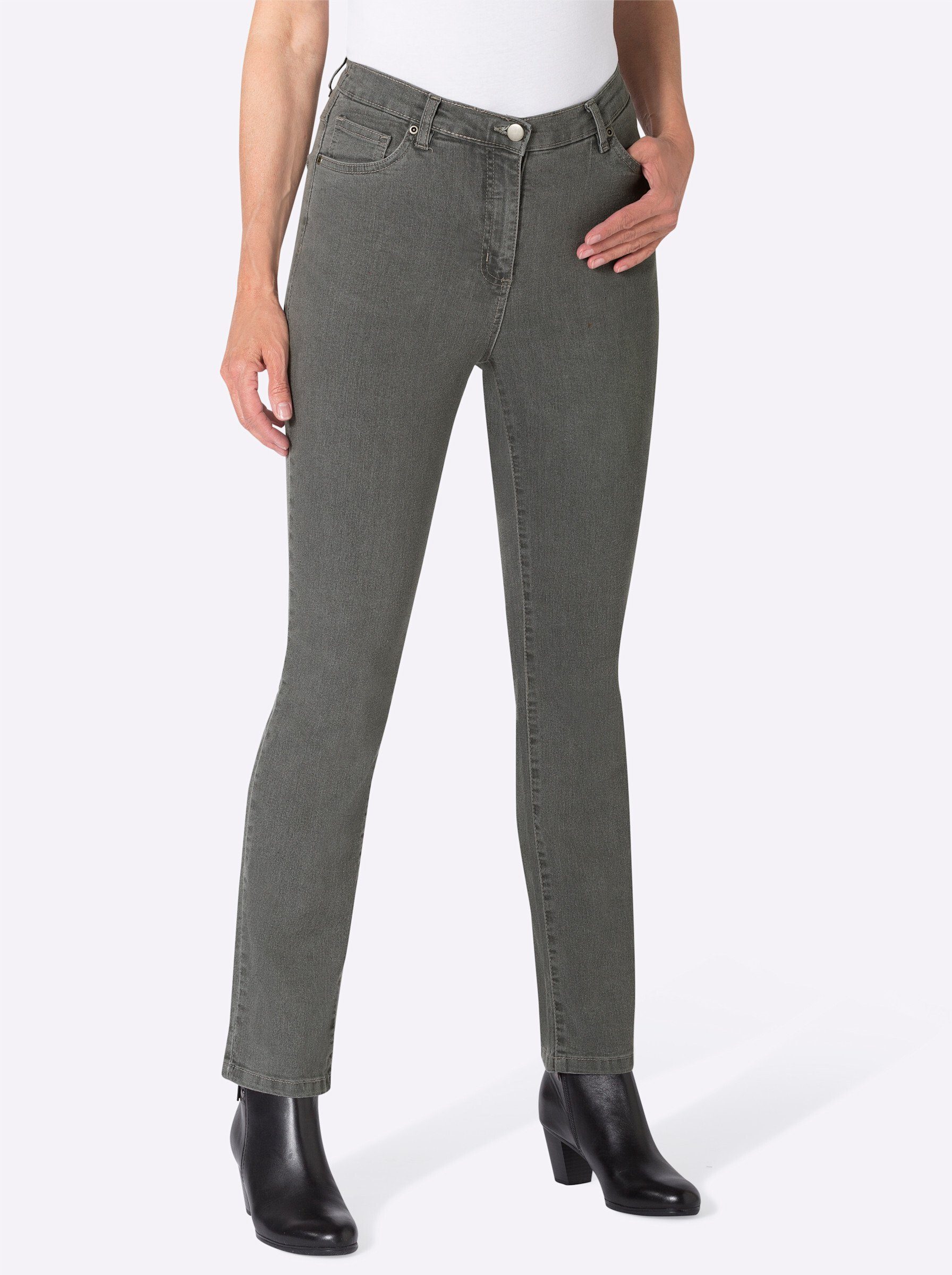 an! grey-denim Sieh Bequeme Jeans