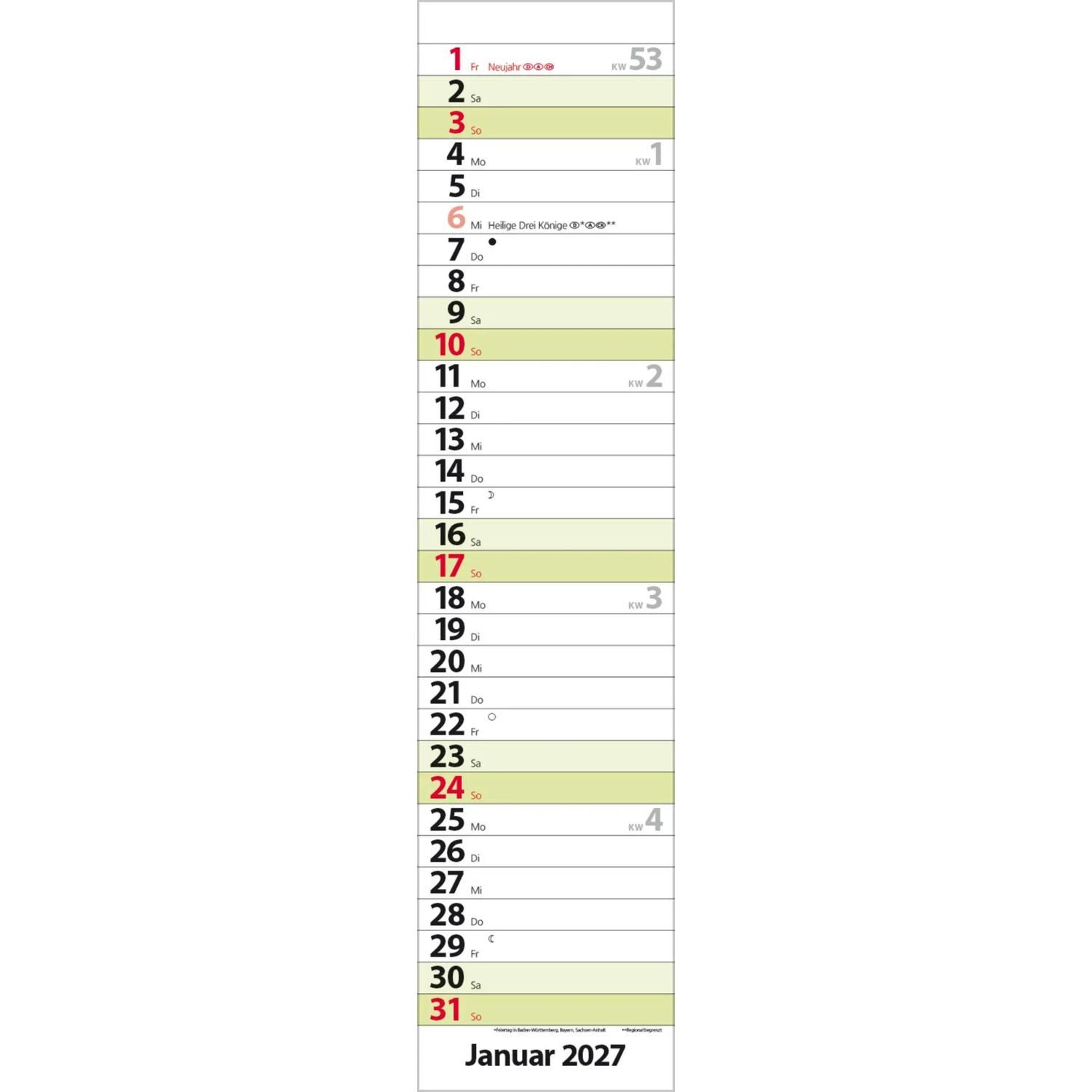Korsch Verlag Wandkalender Streifenplaner Compact Grün 2027 – Bild 2 von 5