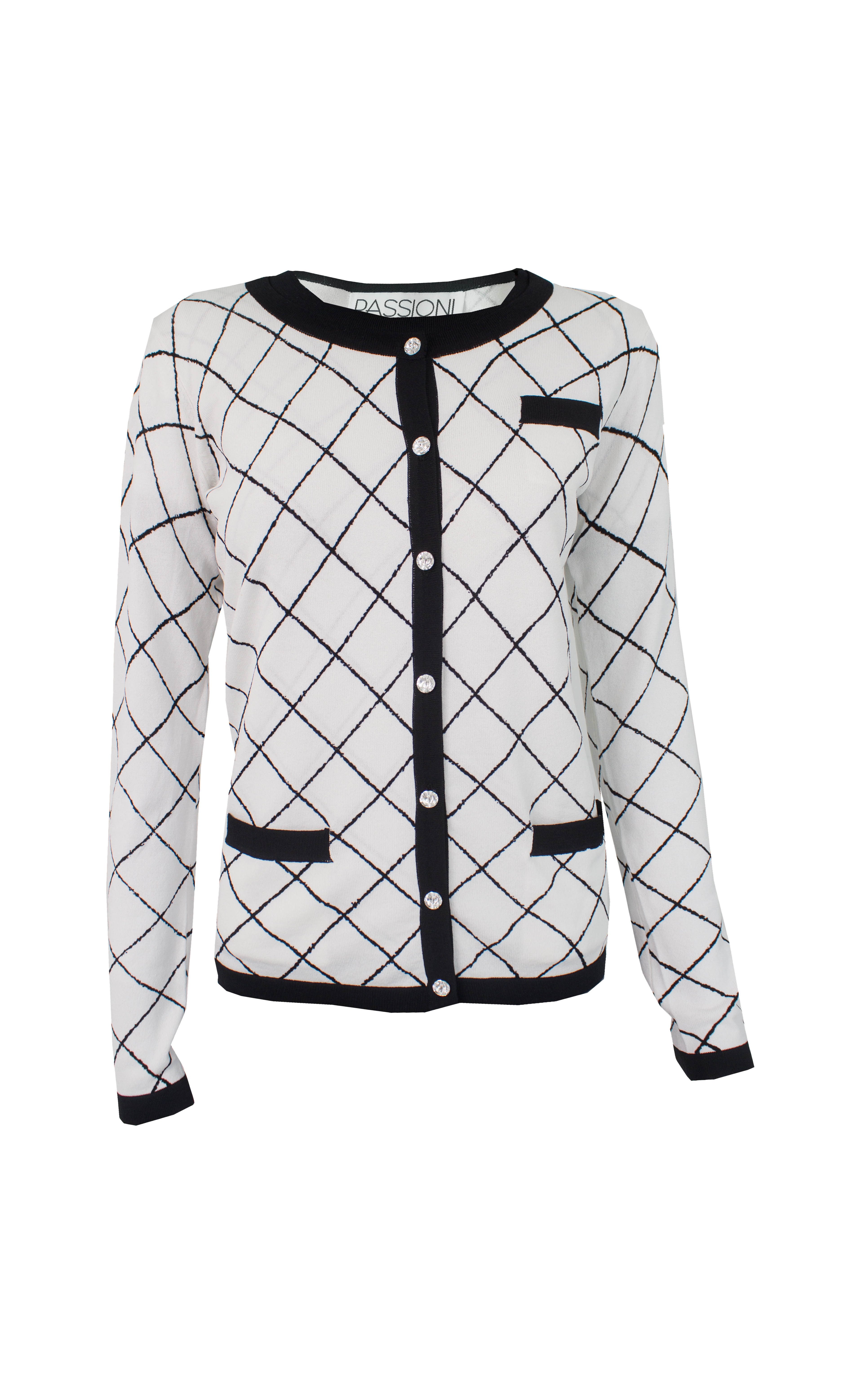 Passioni Cardigan Twinset mit Diagonalem Schwarz-Weiß-Karo-Muster günstig online kaufen