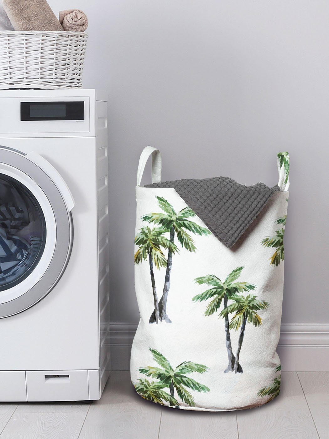 Abakuhaus für mit Wäschesäckchen Wäschekorb Waschsalons, Aquarell-Bäume Kunst Palme Kordelzugverschluss Griffen