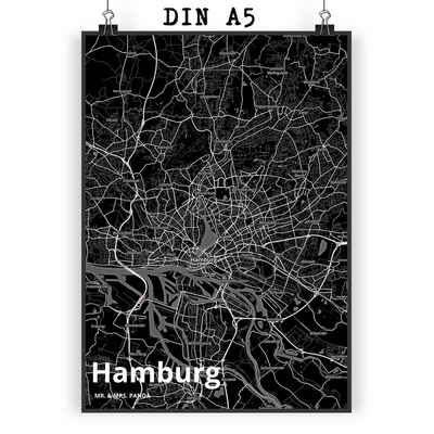 Mr. & Mrs. Panda Poster DIN A5 Hamburg - Geschenk, Städte, Stadt, Wanddeko, Raumdekoration, D, Stadt Black (1 St)