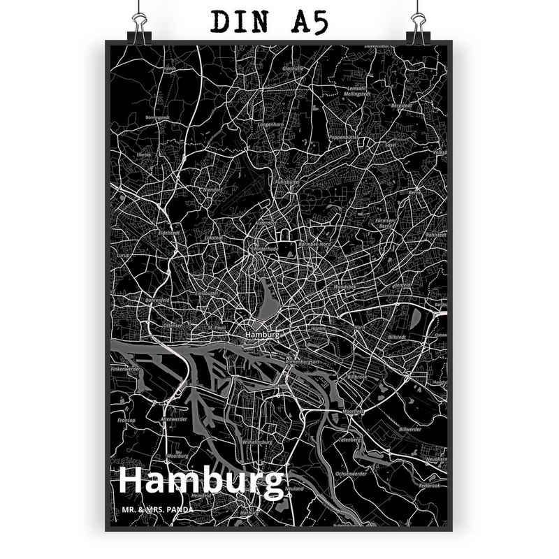 Mr. & Mrs. Panda Poster DIN A5 Hamburg - Geschenk, Städte, Stadt, Wanddeko, Raumdekoration, D, Stadt Black (1 St)