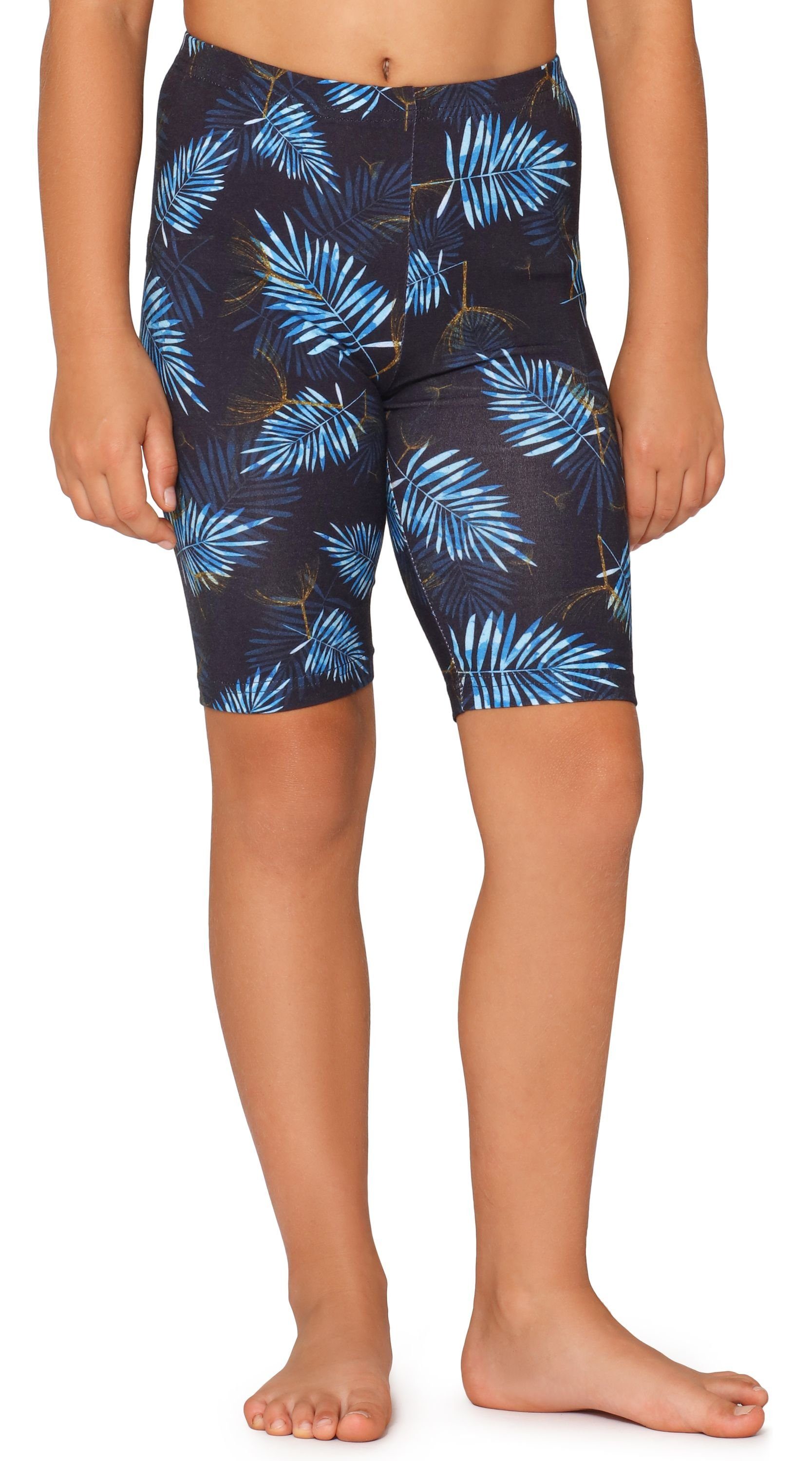 Marineblau/Blau Kurze Mädchen Bund Merry Leggings MS10-406 Leggings Style (1-tlg) elastischer Blätter