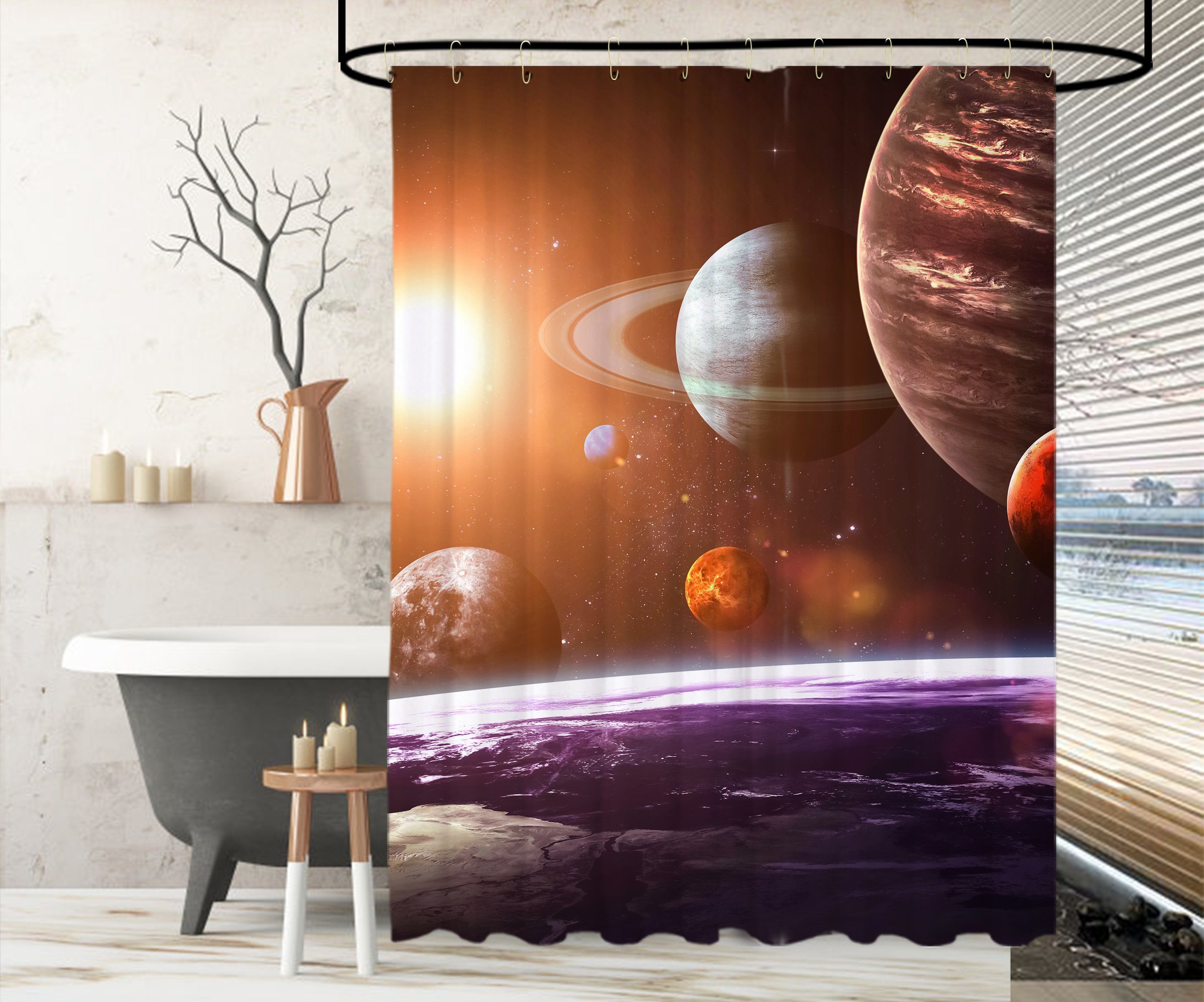 Sanilo Duschvorhang Planeten 180 x 200 cm, 100% wasserdicht, Anti-Schimmel-Effekt, hochwertige Qualität