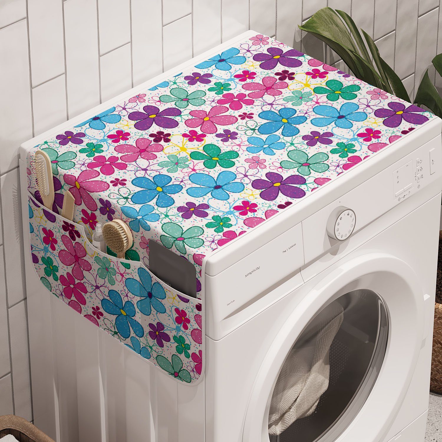 Bunt Abakuhaus Anti-Rutsch-Stoffabdeckung Badorganizer Waschmaschine und für Trockner, Blumen Doodle von Drucken