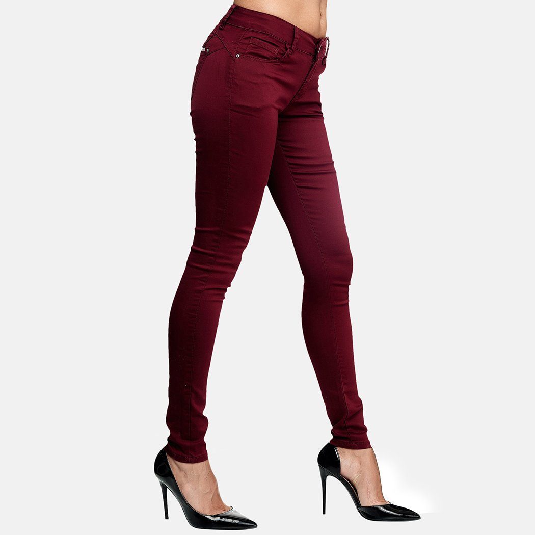 Damen Jeans Stretch Elara Elara Hose Slim-fit-Jeans Push Up (1-tlg) Bordeauxrot