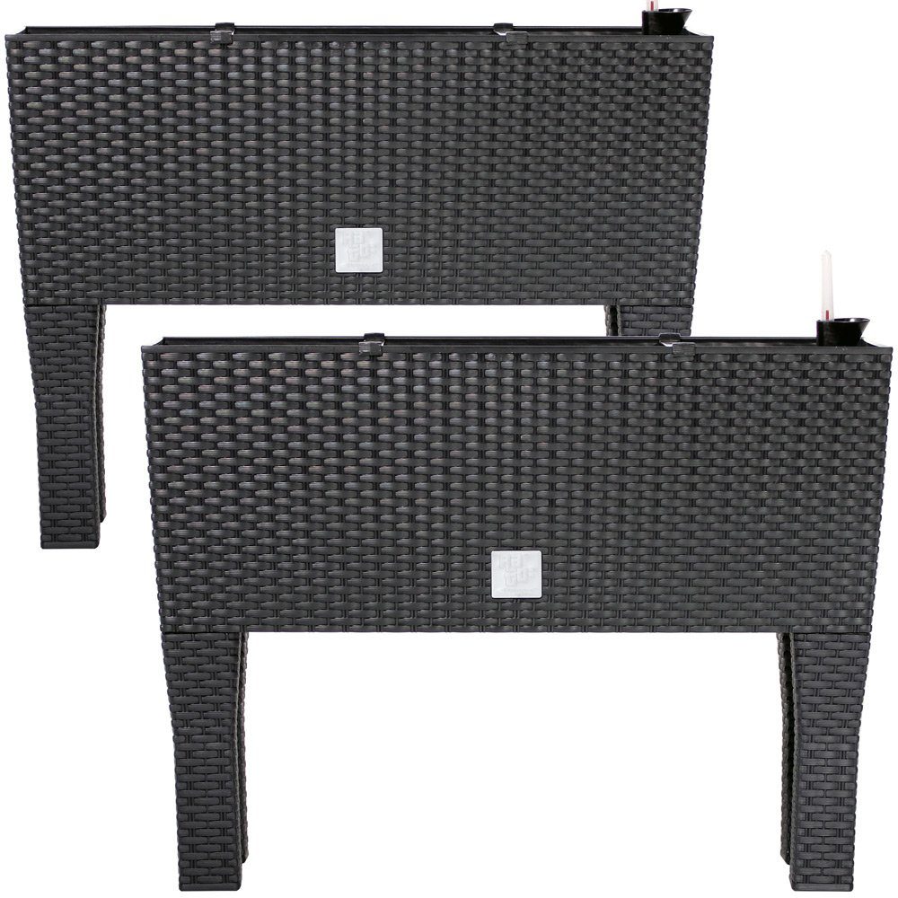 Deuba Hochbeet (2 St), 2x Hochbeet 30L Bewässerungssystem UV-beständig Polyrattan Anthrazit