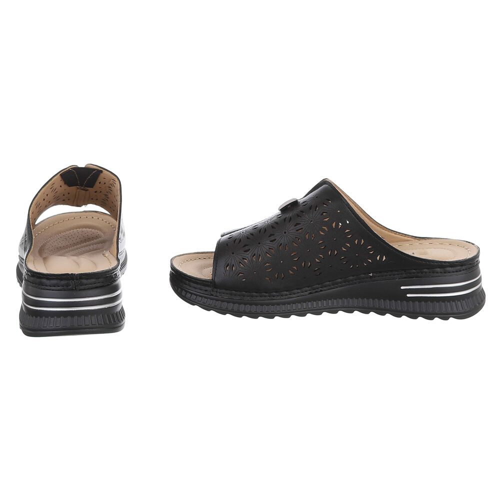 Ital-Design Damen Slipper mit Cut-outs und Komfortsohle Plateausandaletten (91849139) Keilabsatz/Wedge Keilsandaletten in Schwarz – Bild 5 von 5