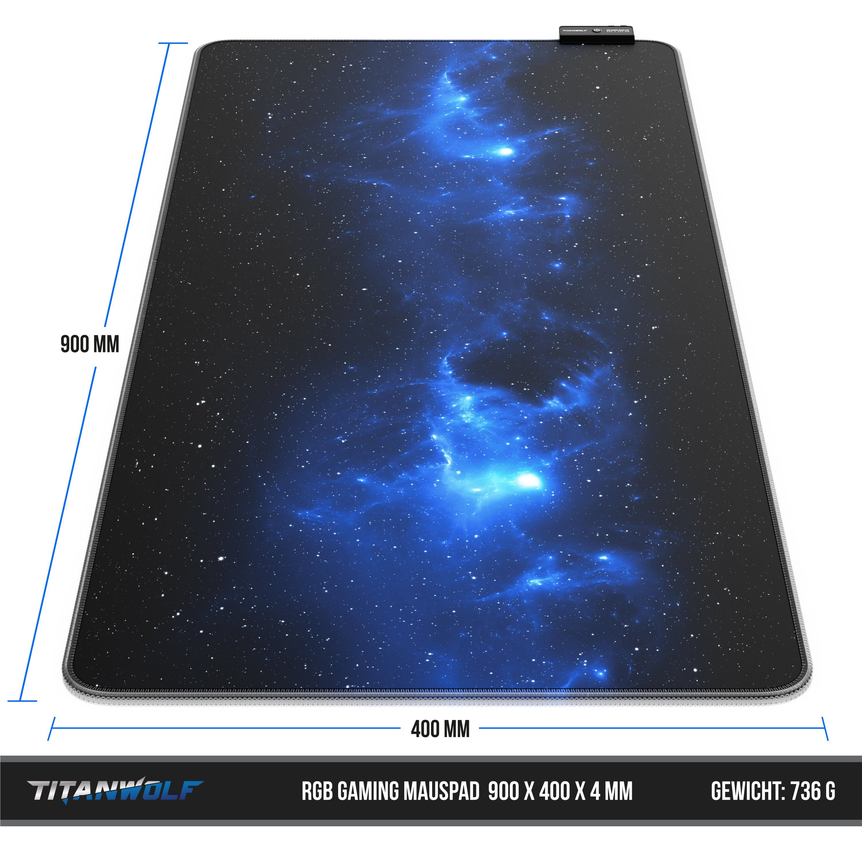 Titanwolf Gaming Mauspad RGB Mousepad 900 x 400 x 3 mm, Multi Color LED XXL Tischunterlage, rutschfest, abwaschbar, Geschwindigkeit & Präzision, Stars Design 1
