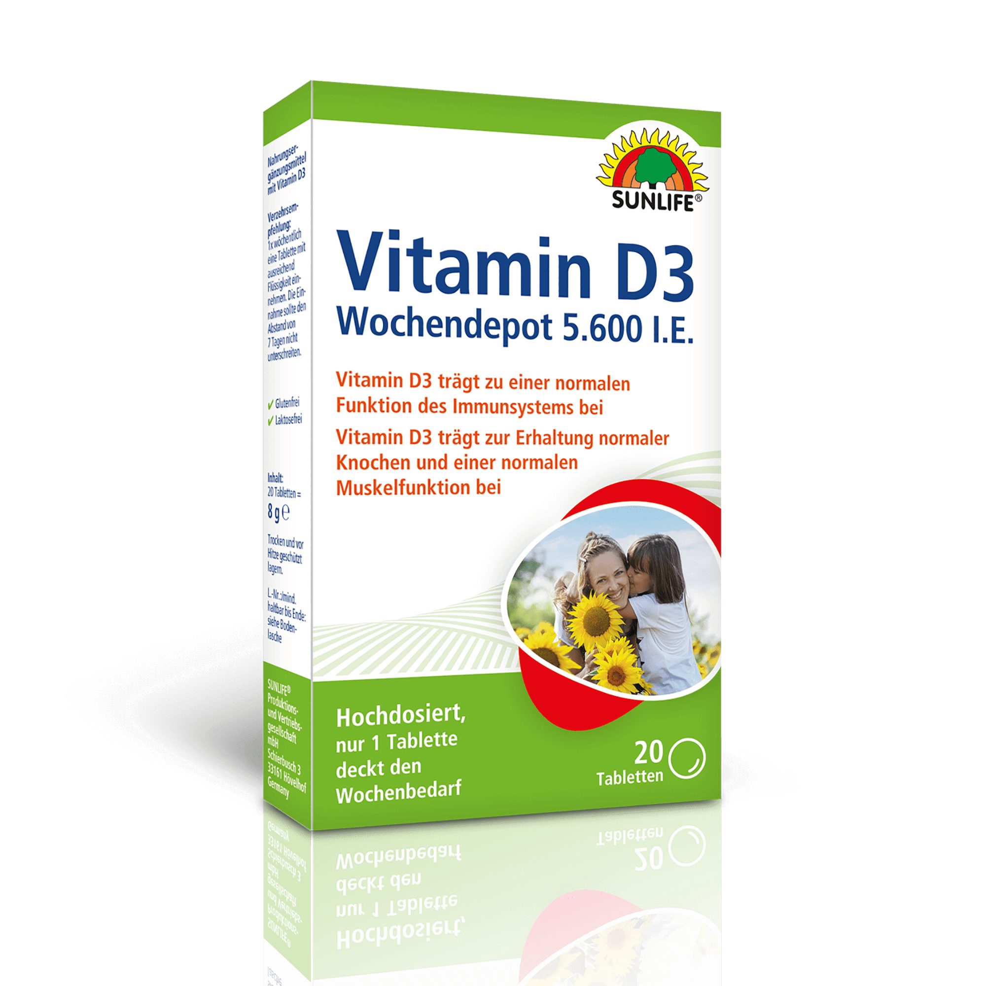 SUNLIFE SUNLIFE® Vitamin D3 Wochendepot 20 Tabletten Knochen Langzeitwirkung 1 x wöchentlich eine Tablette mit ausreichend Flüssigkeit einnehmen