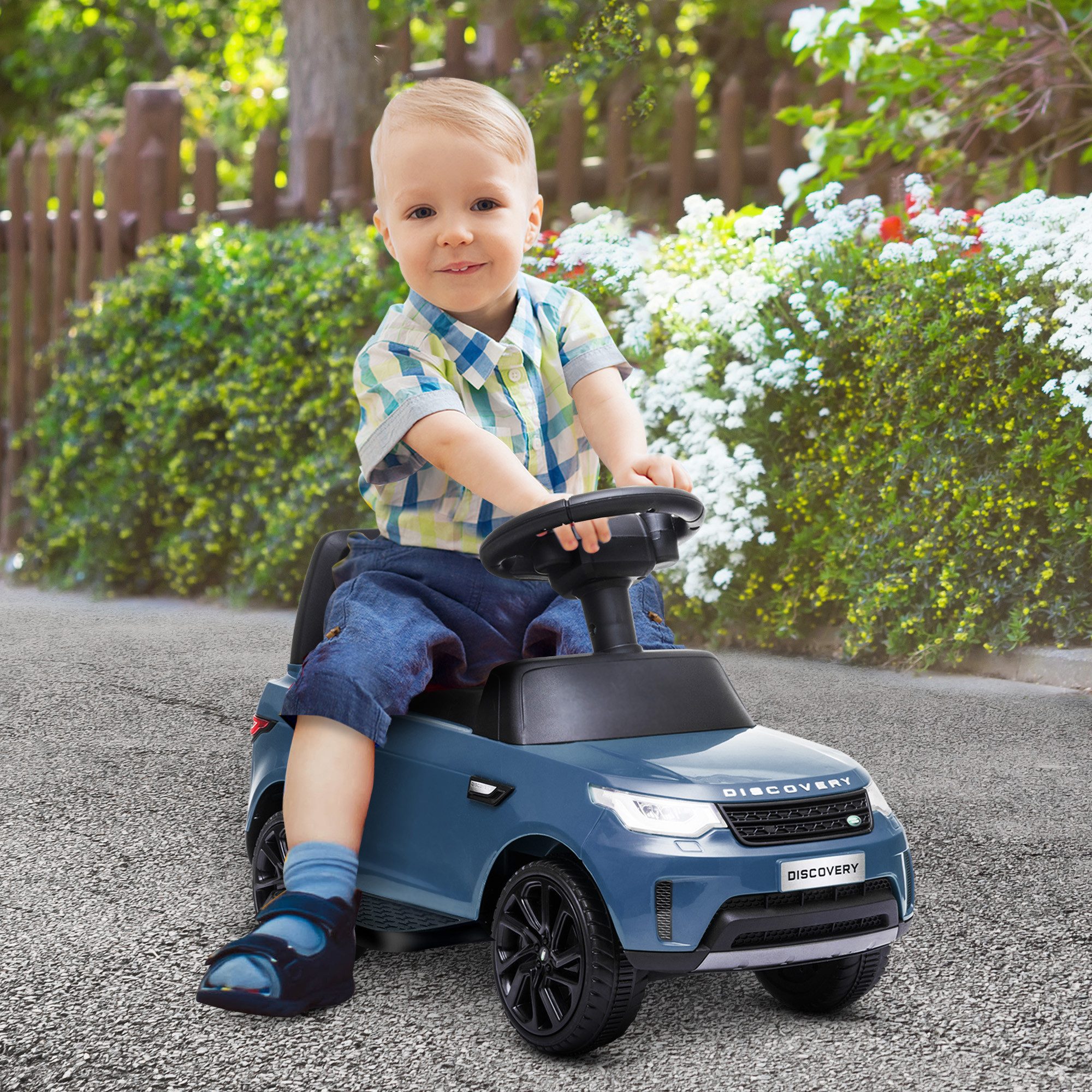 AIYAPLAY Elektro-Kinderauto Land Rover 2 in 1 6V mit Rutschmodus, Musik, Hupe, Scheinwerfer, Belastbarkeit 23 kg, (1-tlg), für 1,5-5 Jahre Kinder, Hellblau