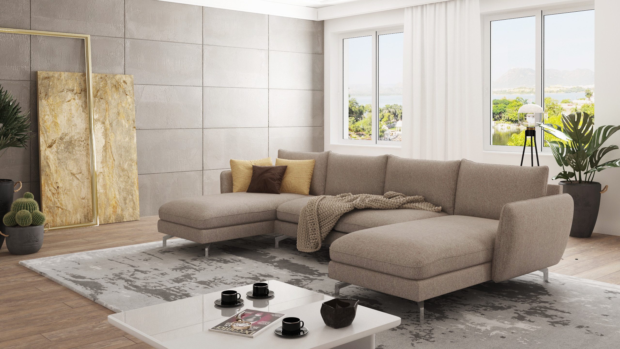 S-Style Möbel Wohnlandschaft Benita mit Silber Metall Füßen, mit Wellenfederung