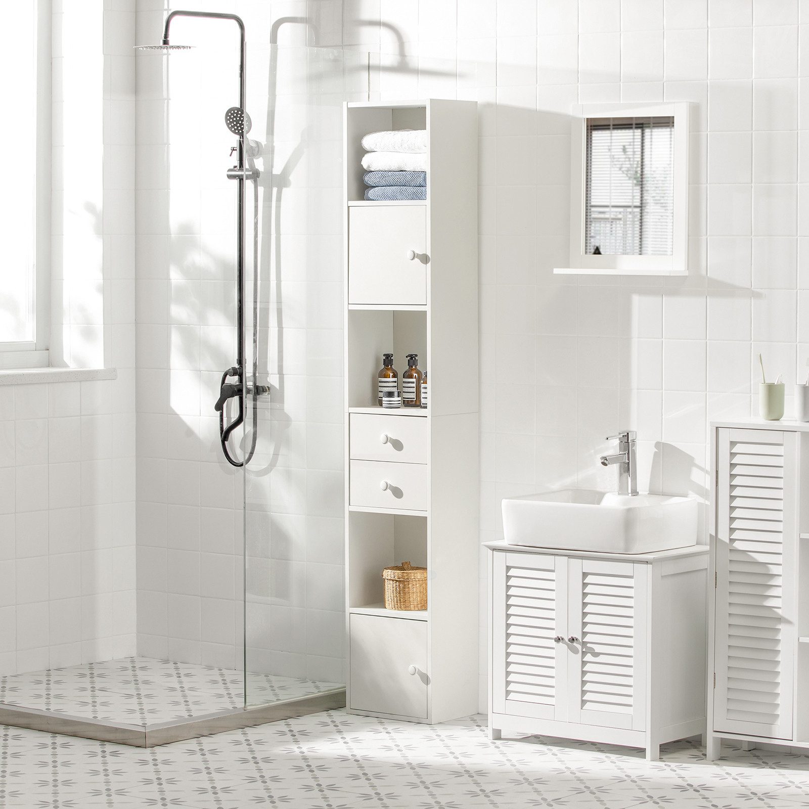SoBuy Bücherregal Aktenschrank, Hochschrank, Aufbewahrungsregal, Standregal, Büroregal, mit Schubladen Bücherschrank, Badezimmerschrank Badezimmer, Wohnzimmer – Bild 3 von 5