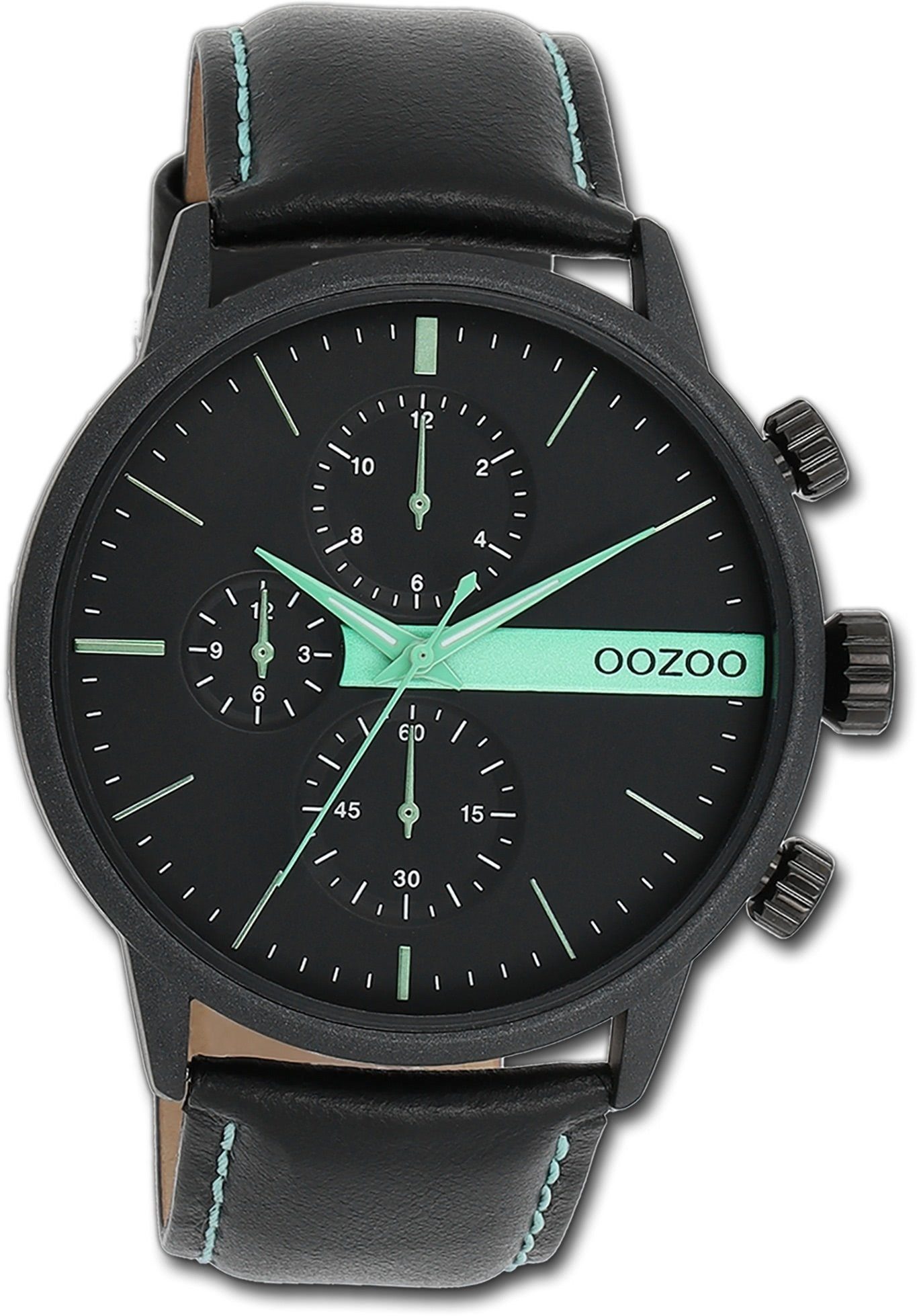 Timepieces, (ca. Herren Armbanduhr Quarzuhr OOZOO Herrenuhr Lederarmband 45mm) groß Oozoo schwarz, Gehäuse, rundes