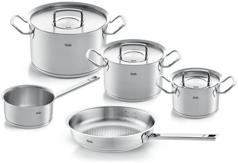 Fissler Topf-Set ORIGINAL-PROFI COLLECTION® Edelstahl-Topfset, Edelstahl 18/10 (8-tlg., je 1 Kochtopf 16/20/24 cm, Stielkasserolle 16 cm, …