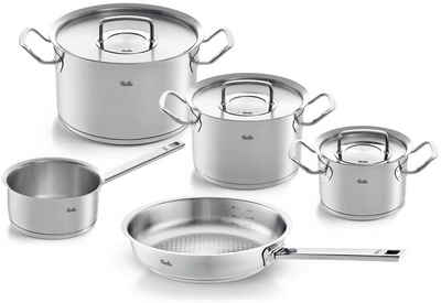 Fissler Topf-Set ORIGINAL-PROFI COLLECTION® Edelstahl-Topfset, Edelstahl 18/10 (8-tlg., je 1 Kochtopf 16/20/24 cm, Stielkasserolle 16 cm, Pfanne 24 cm), mit breitem Schüttrand, Kaltmetallgriffen. Made in Germany, Induktion