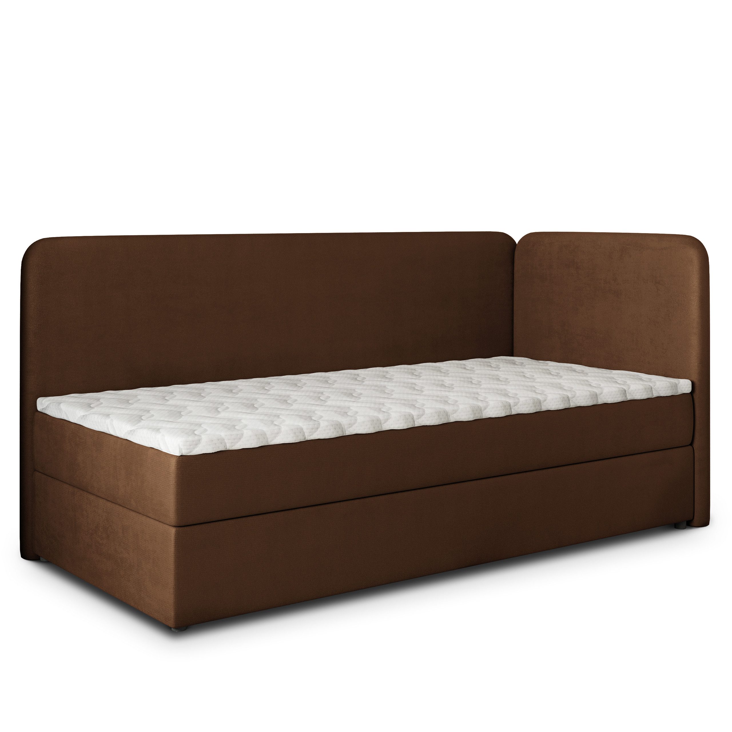 Masseno Boxbett GINA 90x200 cm mit Bonell Matratze und Topper, Einzelbett, Jugendbett, Polsterbett mit Kopfteil, Boxspringbett