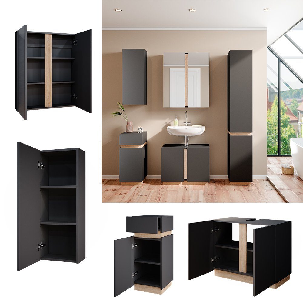 Vicco Badmöbel-Set Gloria, Anthrazit/Sonoma, 4 Teile, günstig online kaufen