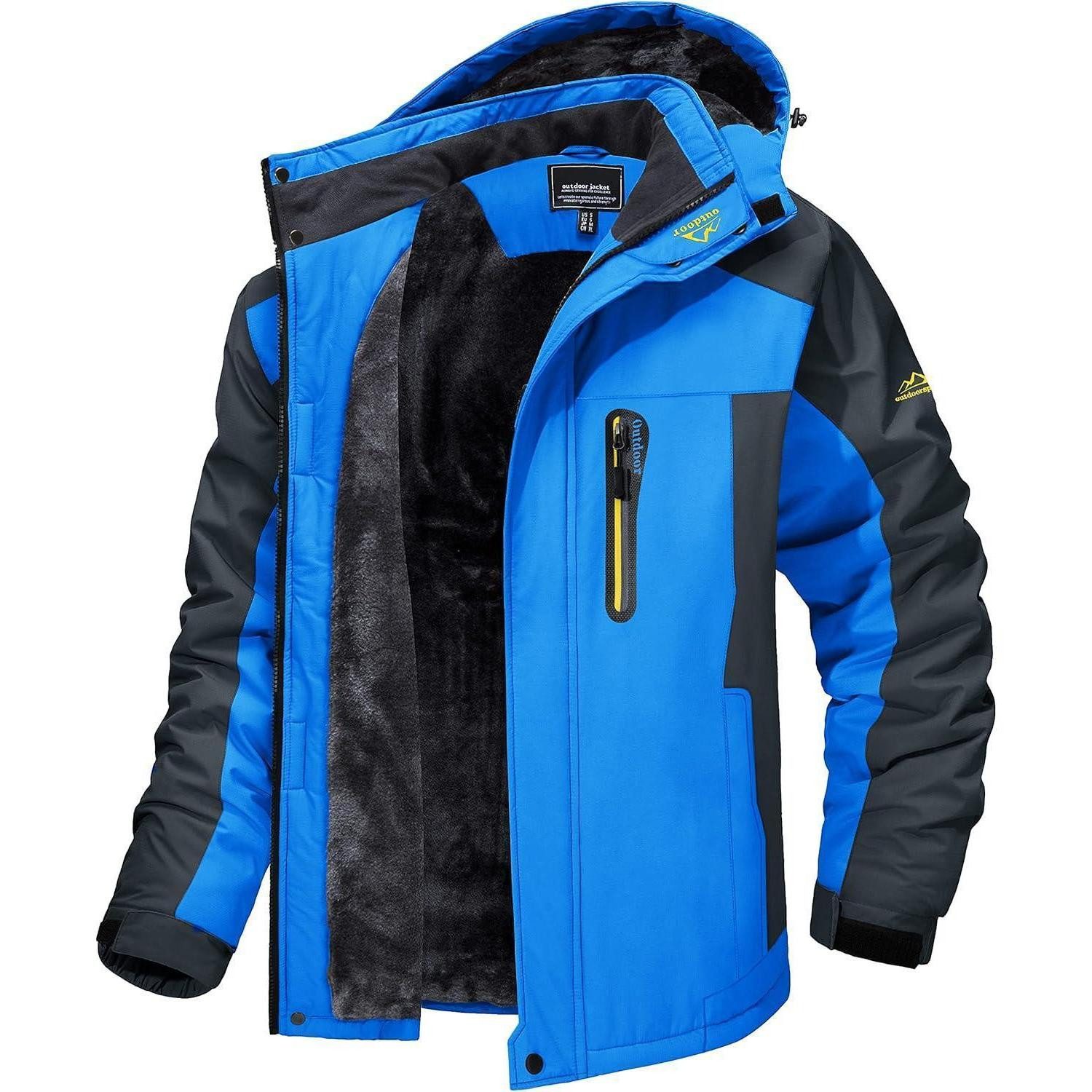 LuxusKollektion Skijacke Fleecejacke Herren Winter Skijacke winddicht Kapuze Blau M