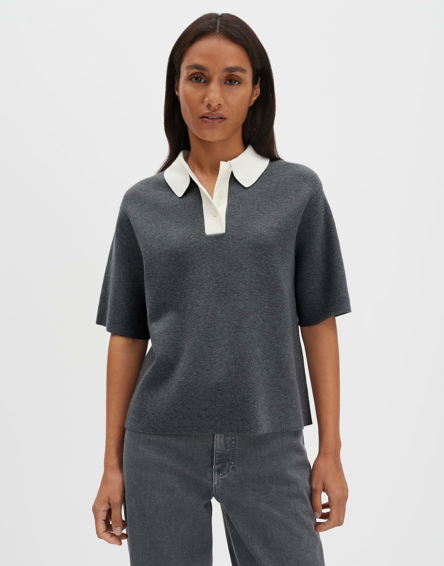 someday Kurzarmpullover TIPOLO Loose mit farblich abgesetzten Kragen gerade günstig online kaufen