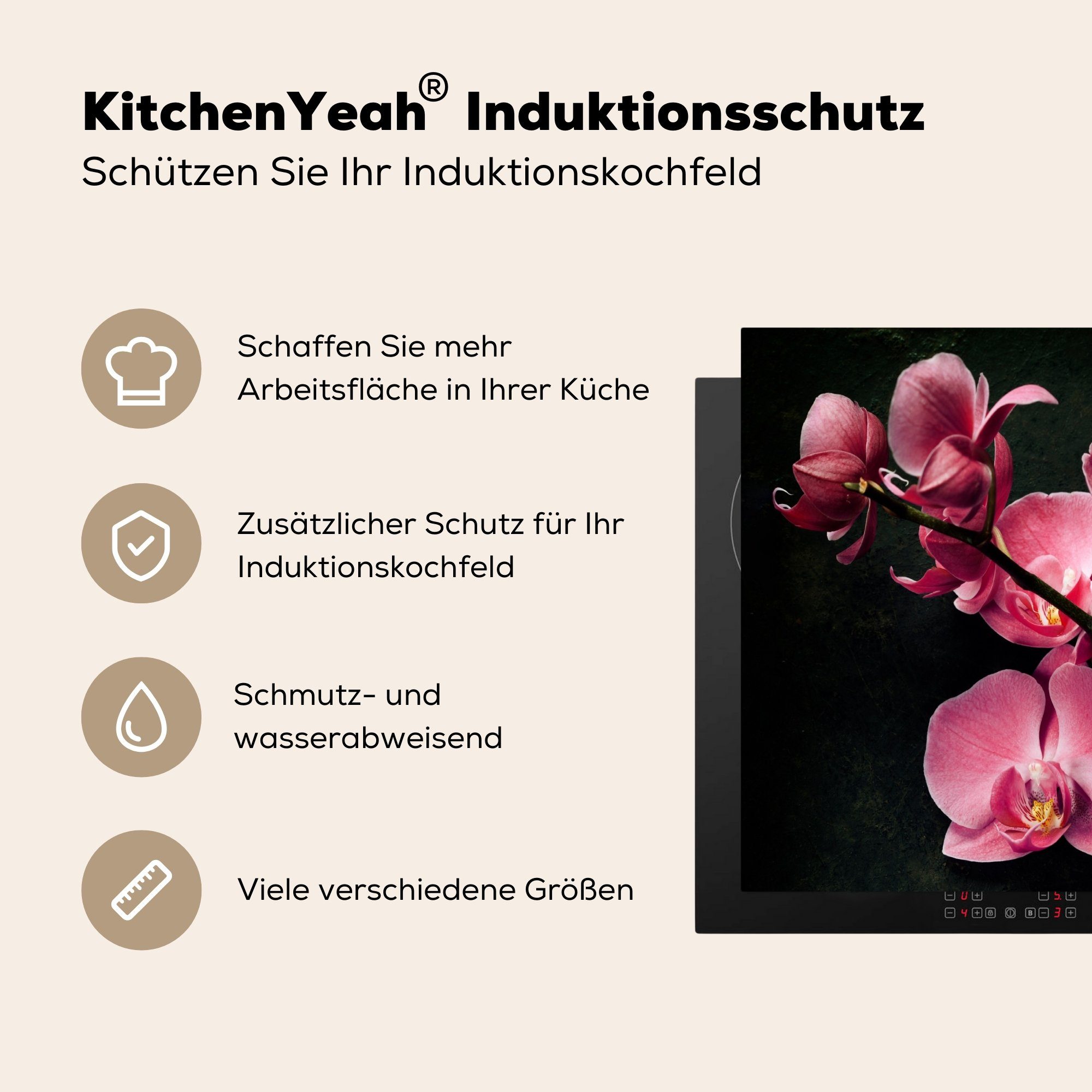 die 59x52 - Blumen Rosa, (1 Pflanzen - Herdblende-/Abdeckplatte cm, küche, tlg), Orchidee Vinyl, MuchoWow für Induktionsmatte Ceranfeldabdeckung -