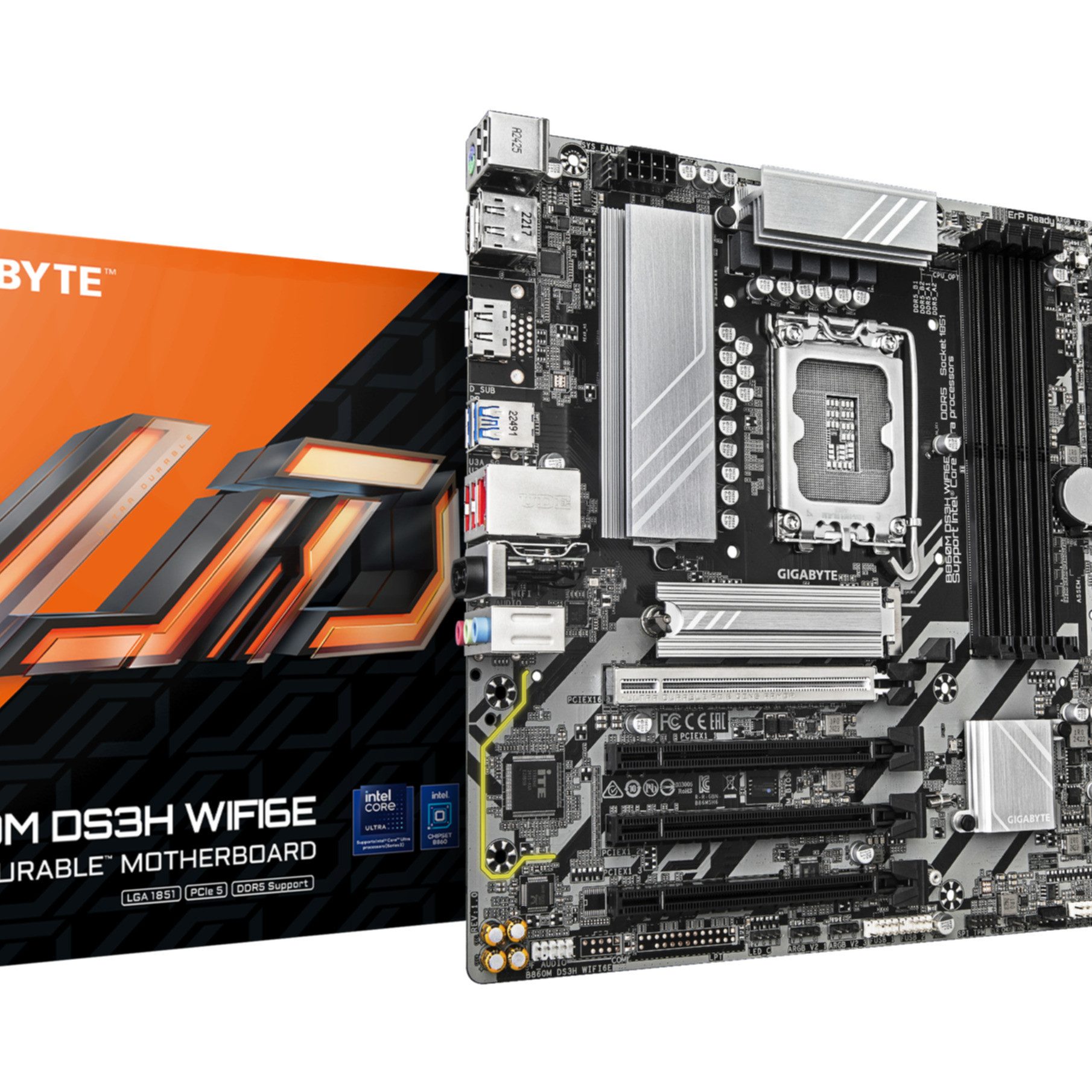 Gigabyte B860M DS3H WIFI6E Mainboard - Intel Core Ultra CPUs, 5+1+2+1 Phasen VR Mainboard