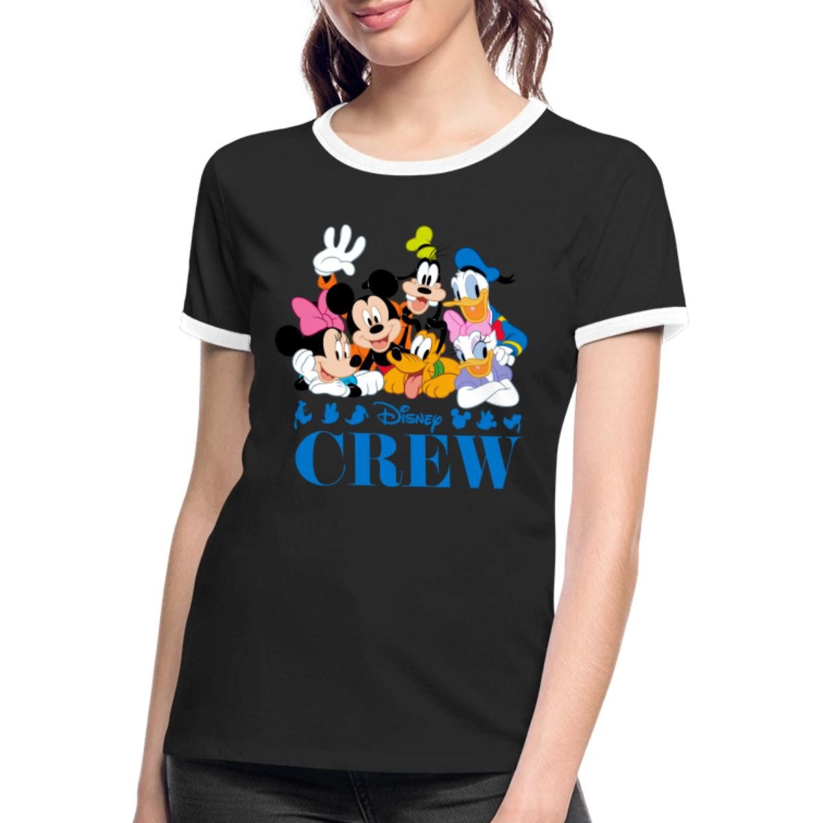Spreadshirt T-Shirt Mickey & Minnie Pluto Goofy Daisy Donald Crew Frauen Kontrast T-Shirt (1-tlg)