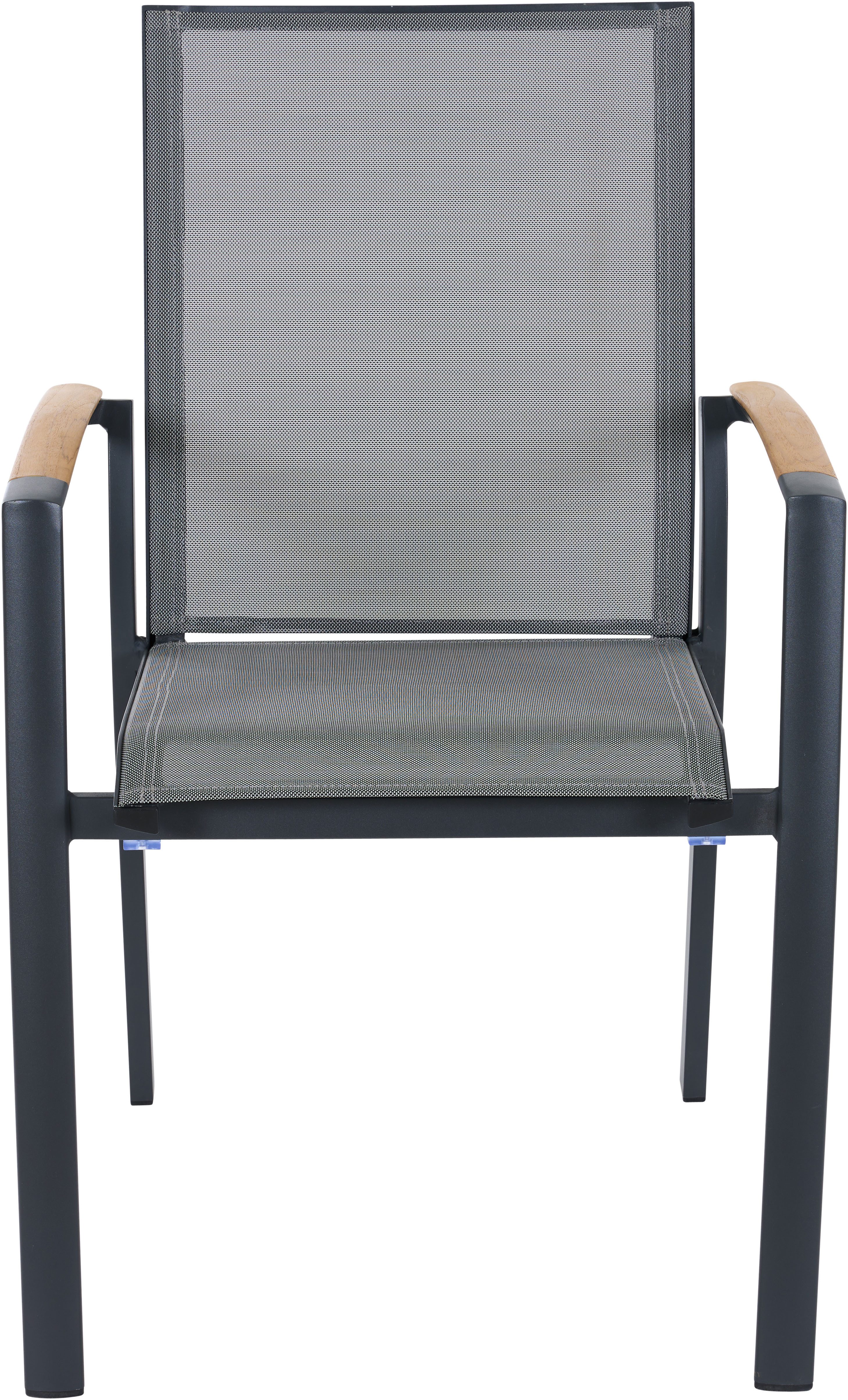 Siena Garden Gartensessel VELIA Stapelsessel matt anthrazit, Gestell aus Aluminium, Armlehnen aus Teak FSC® 100%