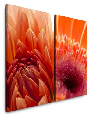 Sinus Art Leinwandbild 2 Bilder je 60x90cm Rote Blumen Blüten Sommer Natur Fokus Fotokunst Makrofotografie