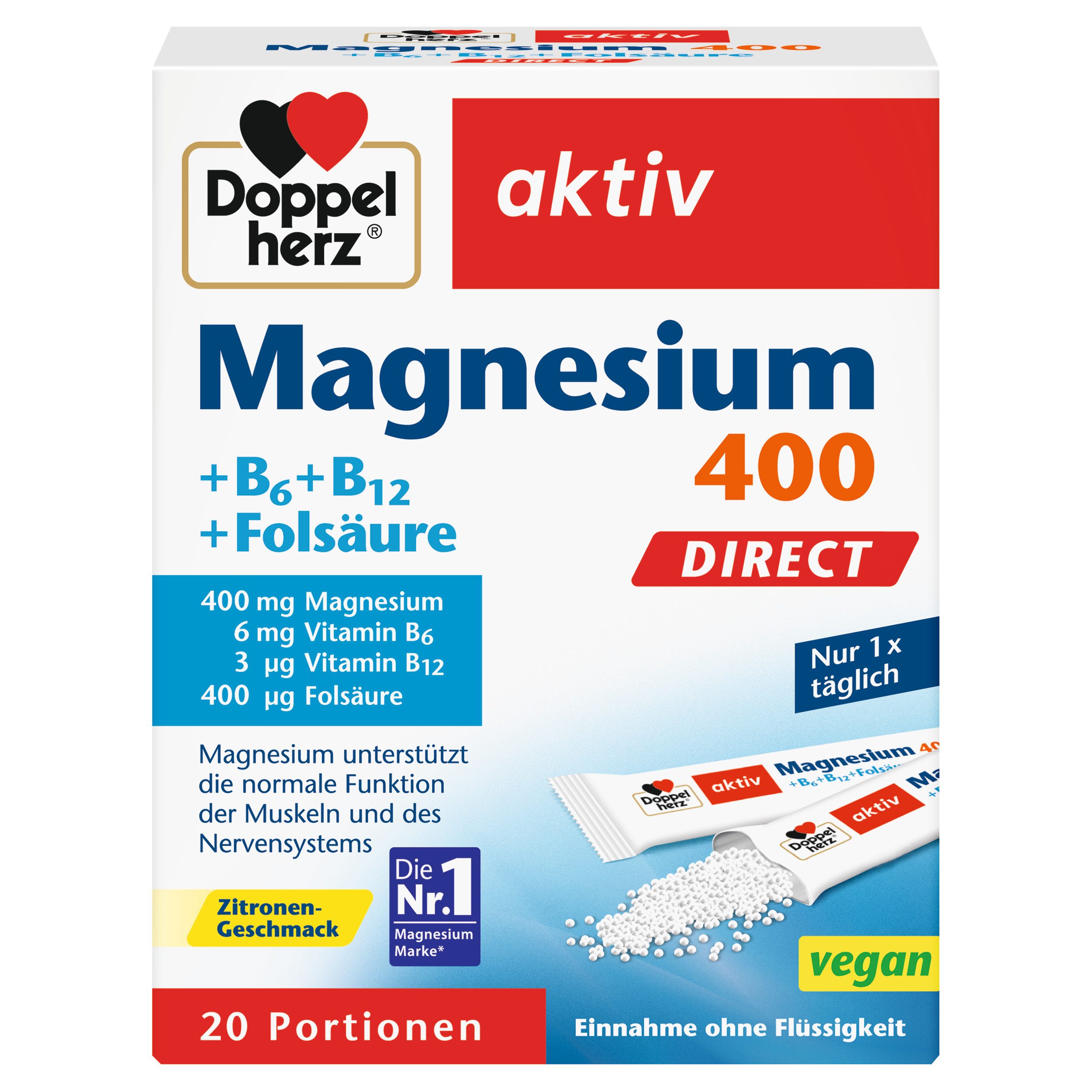 Doppelherz Doppelherz Magnesium + B6 + B12 direct 20 Portionen, Micro-Pallets Brausetablette