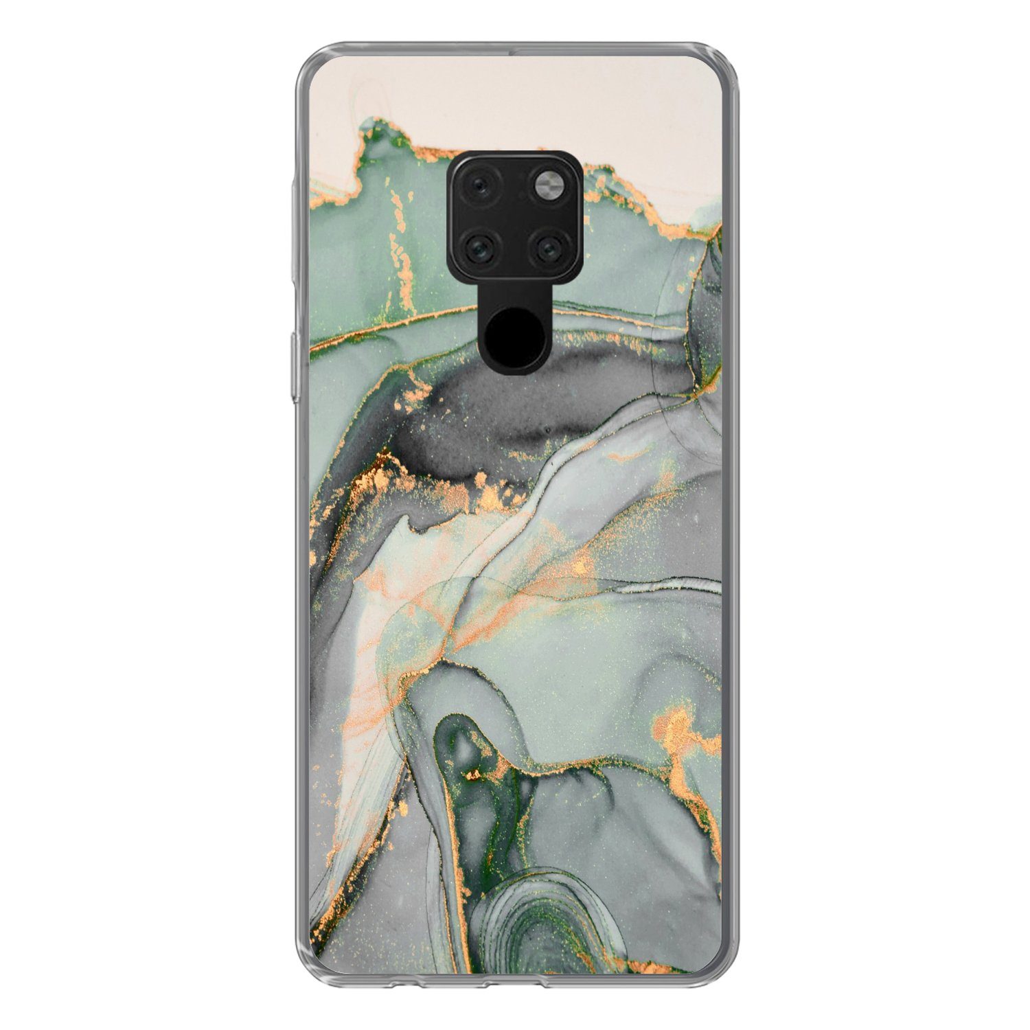 MuchoWow Handyhülle für Huawei P40 Lite Gold - Marmor - Grün - Luxus - Glitzer - Marmoropt, Handy Case, Silikon, Bumper Case Dünn