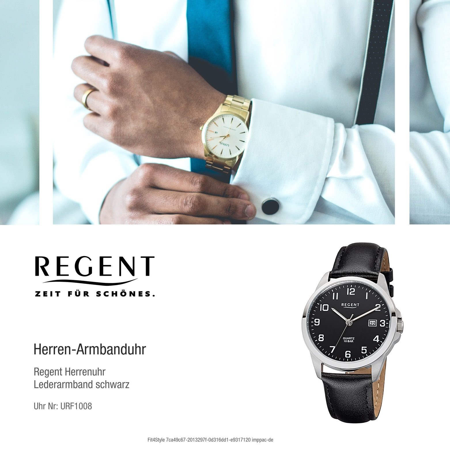 Regent Quarzuhr Regent Herren-Armbanduhr schwarz Herren 39mm), (ca. rund, Armbanduhr mittel Lederarmband Analog