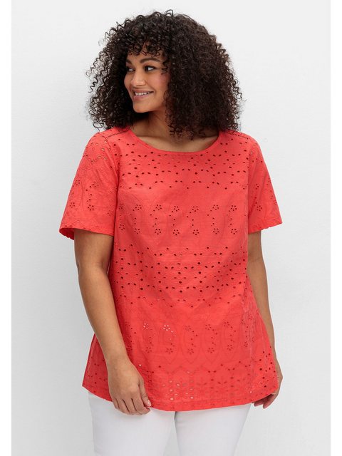 sheego by Joe Browns T-Shirt Große Größen im Materialmix, mit Lochstickerei günstig online kaufen