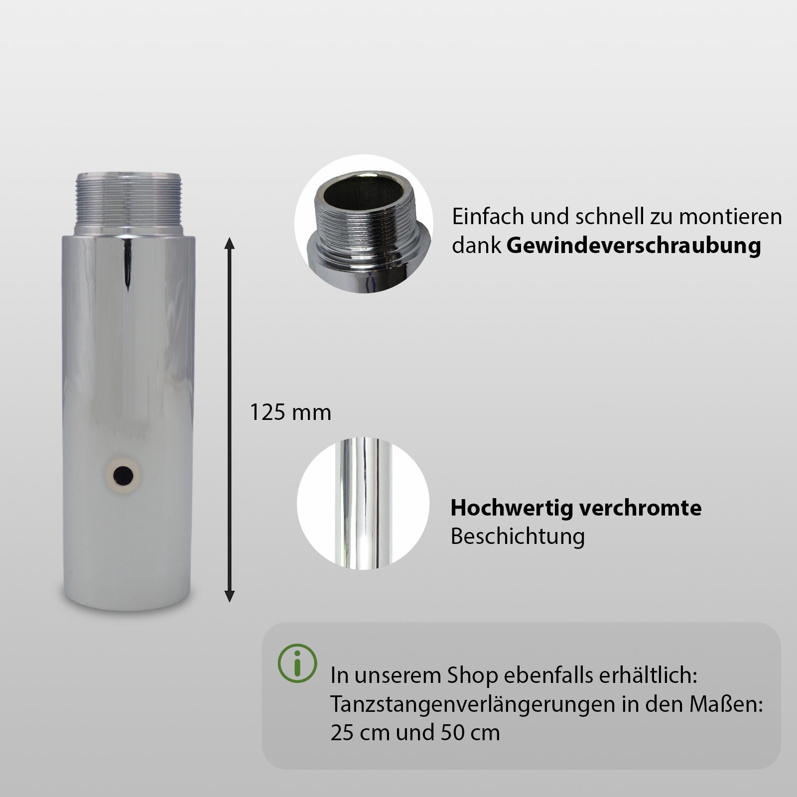 TRUTZHOLM Pole Dance Stange Tanzstangenverlängerung 125 mm für Tanzstange 45mm Pole Dance